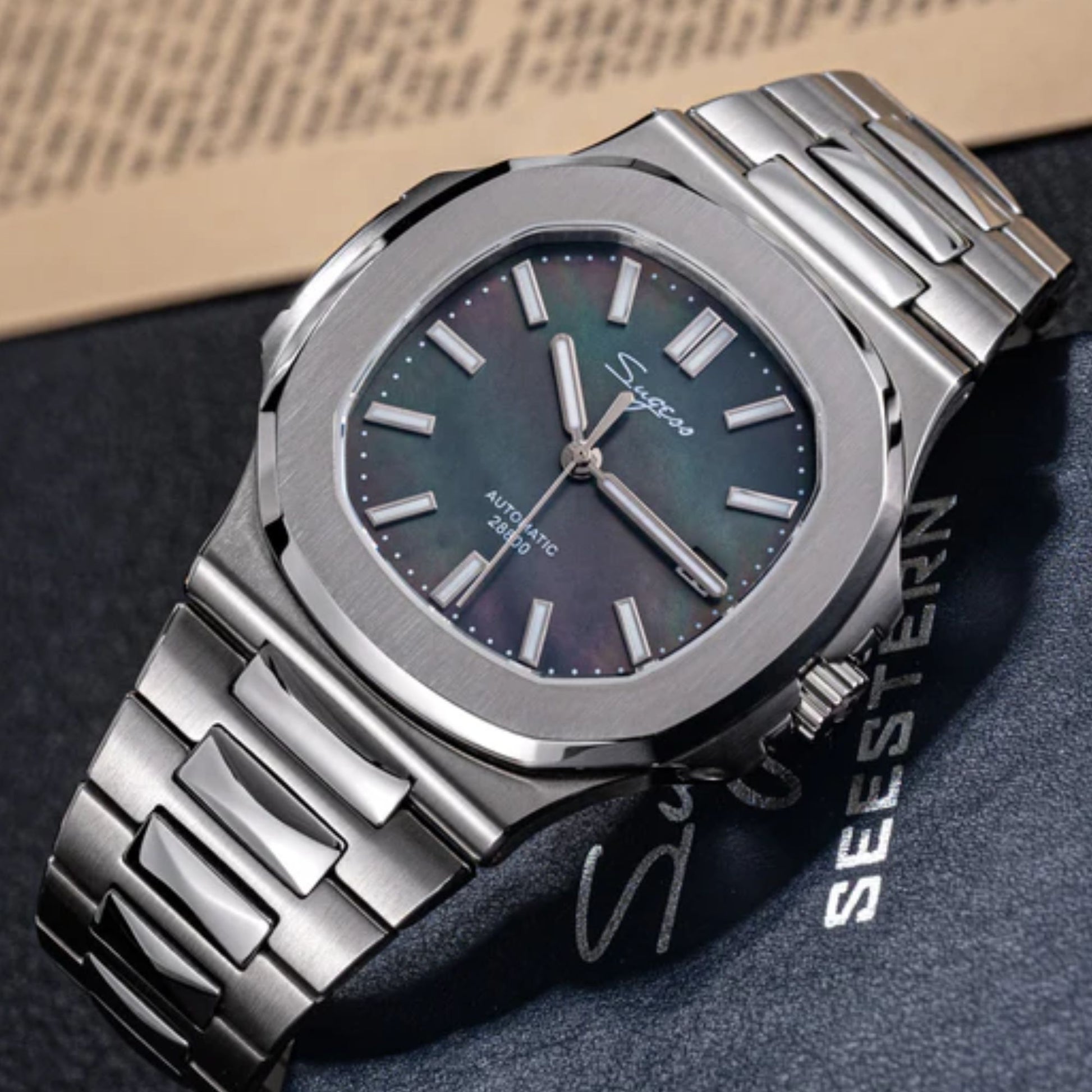 Heritage S466 PP Octagonal Day Display Black Mother of Pearl Dial Stainless-Steel Automatic