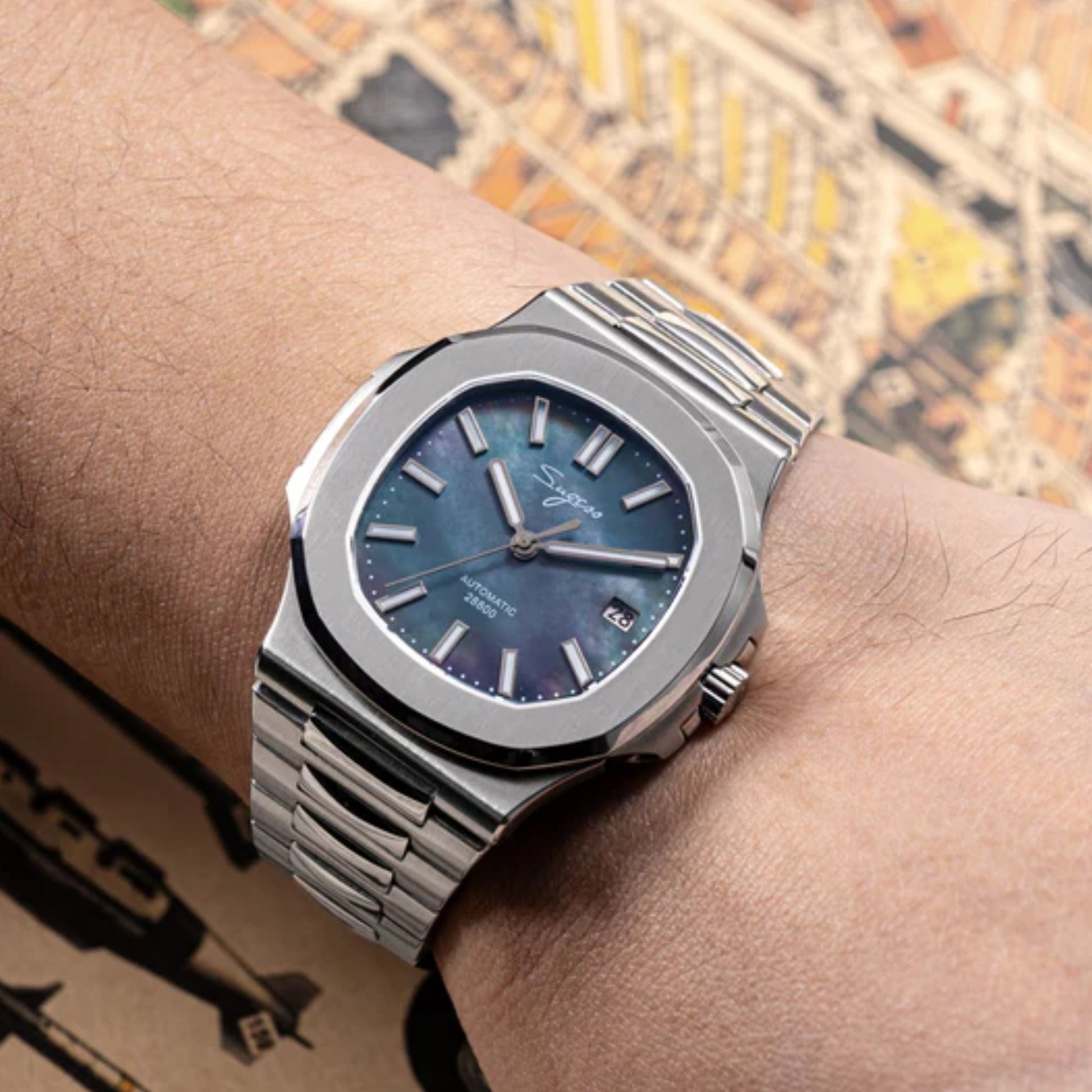 Heritage S466 PP Octagonal Day Display Black Mother of Pearl Dial Stainless-Steel Automatic