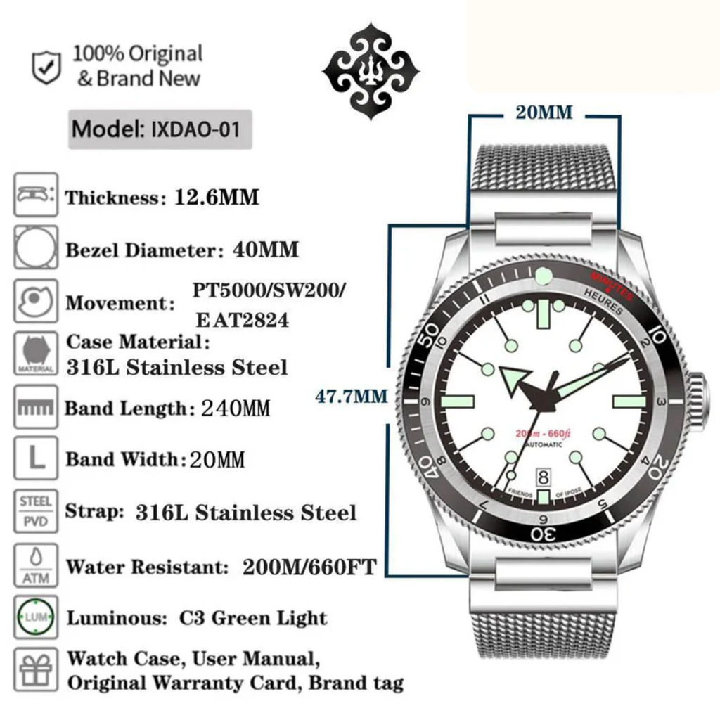 IXDAO 5303 Dive Watch for 40mm GMT Automatic with PT5000 Movement