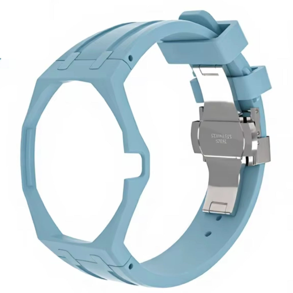 AP Swatch Watch Modkit Case & Strap | Bioceramic Case | FKM High Quality Rubber Bracelet | Butterfly Clasp (Iceblue)