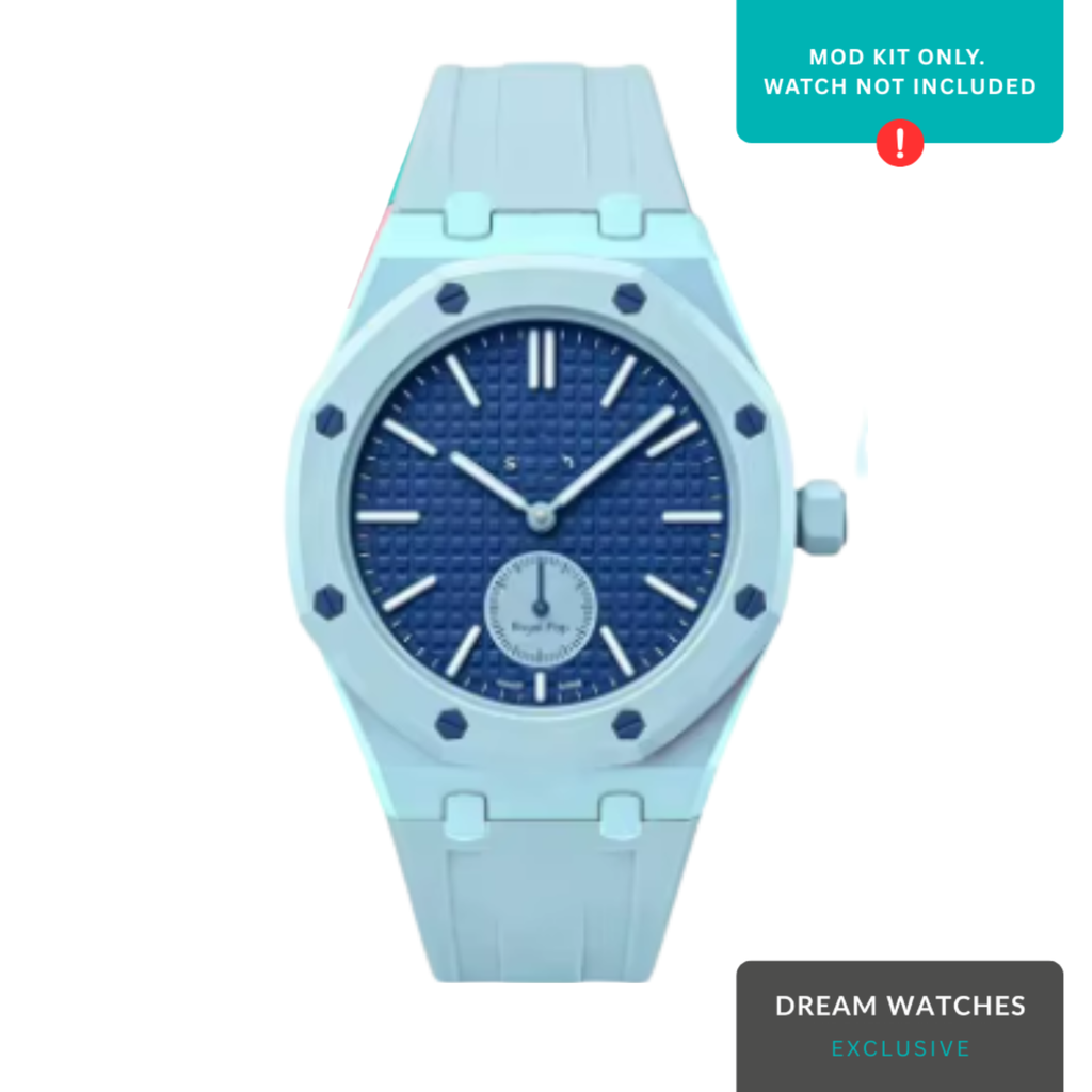 AP Swatch Watch Modkit Case & Strap | Bioceramic Case | FKM High Quality Rubber Bracelet | Butterfly Clasp (Iceblue)
