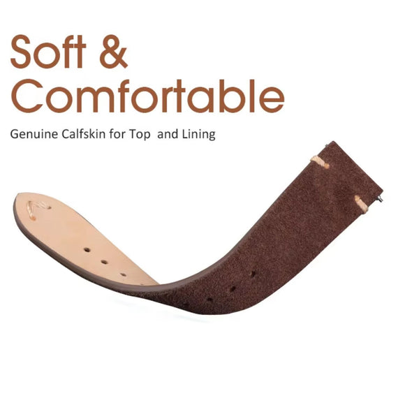 Suede Handmade Leather Watch Strap with Quick Release 20mm - Dark Brown
