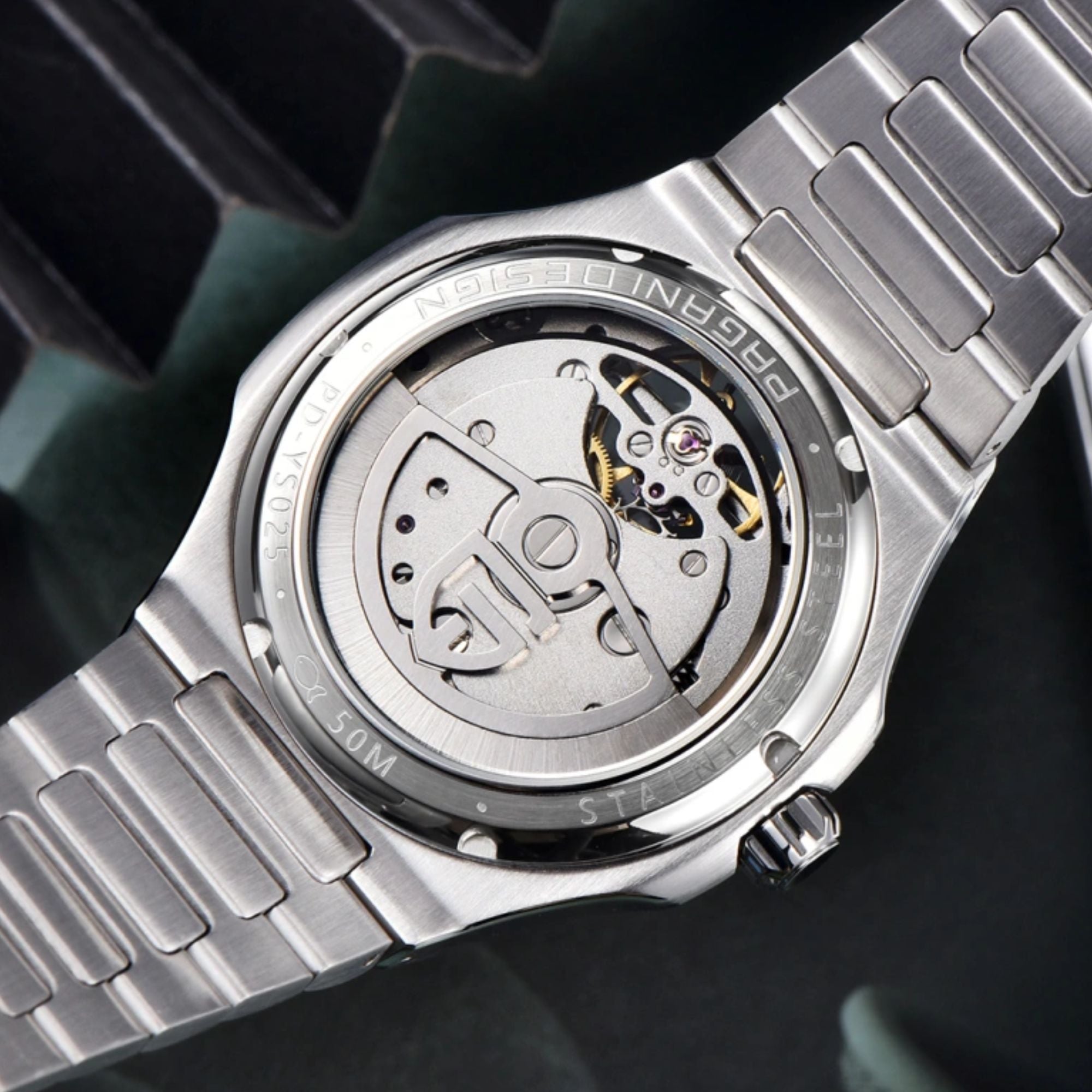 PAGANI DESIGN PD-YS025 Automatic Stainless Steel Sapphire Glass Wristwatch with open Balance Wheel