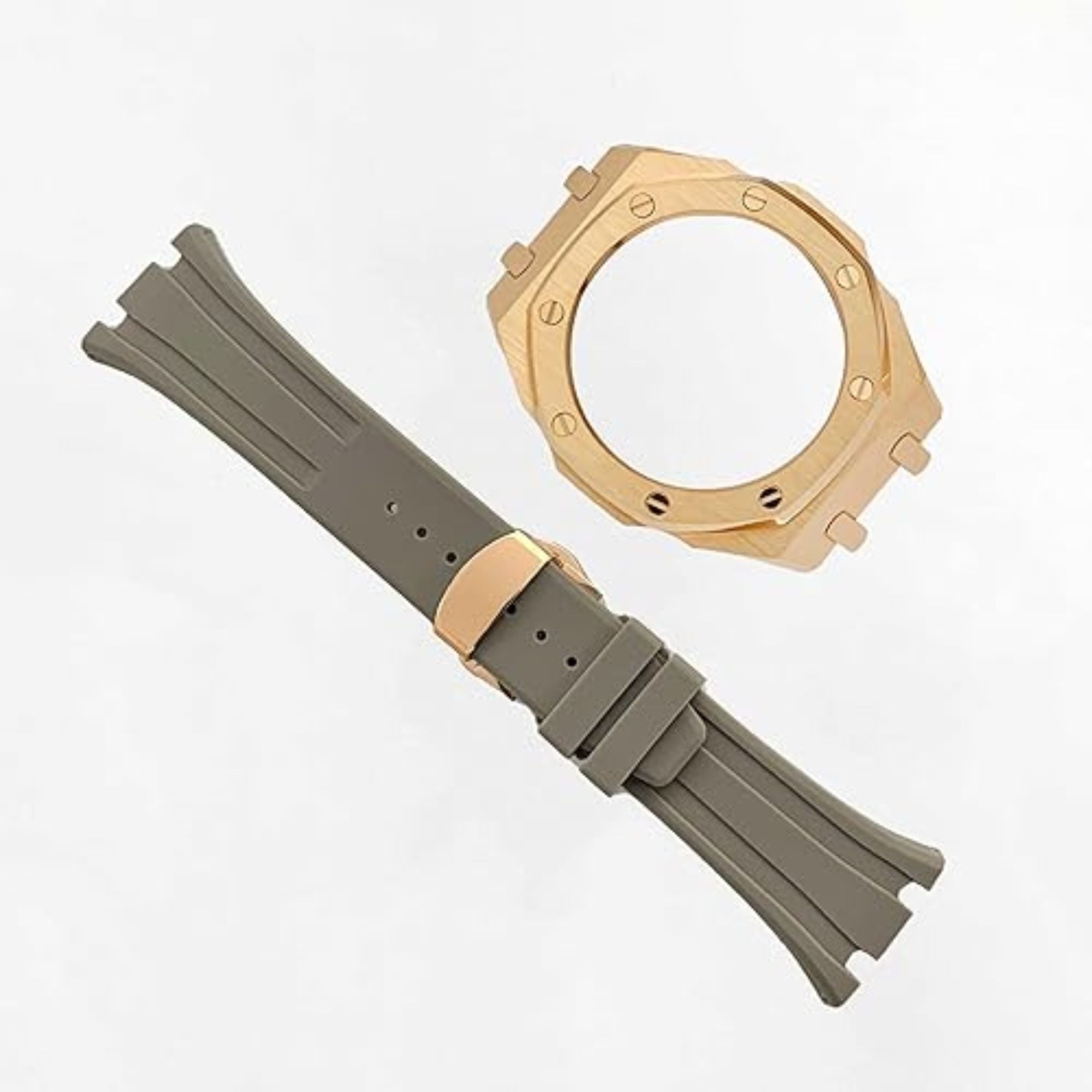 Metal Mod Kit Watchband and Metal Case for G-shock GA-2100 and GA-2110/BA-2100 Casioak[Grey With Rosegold]