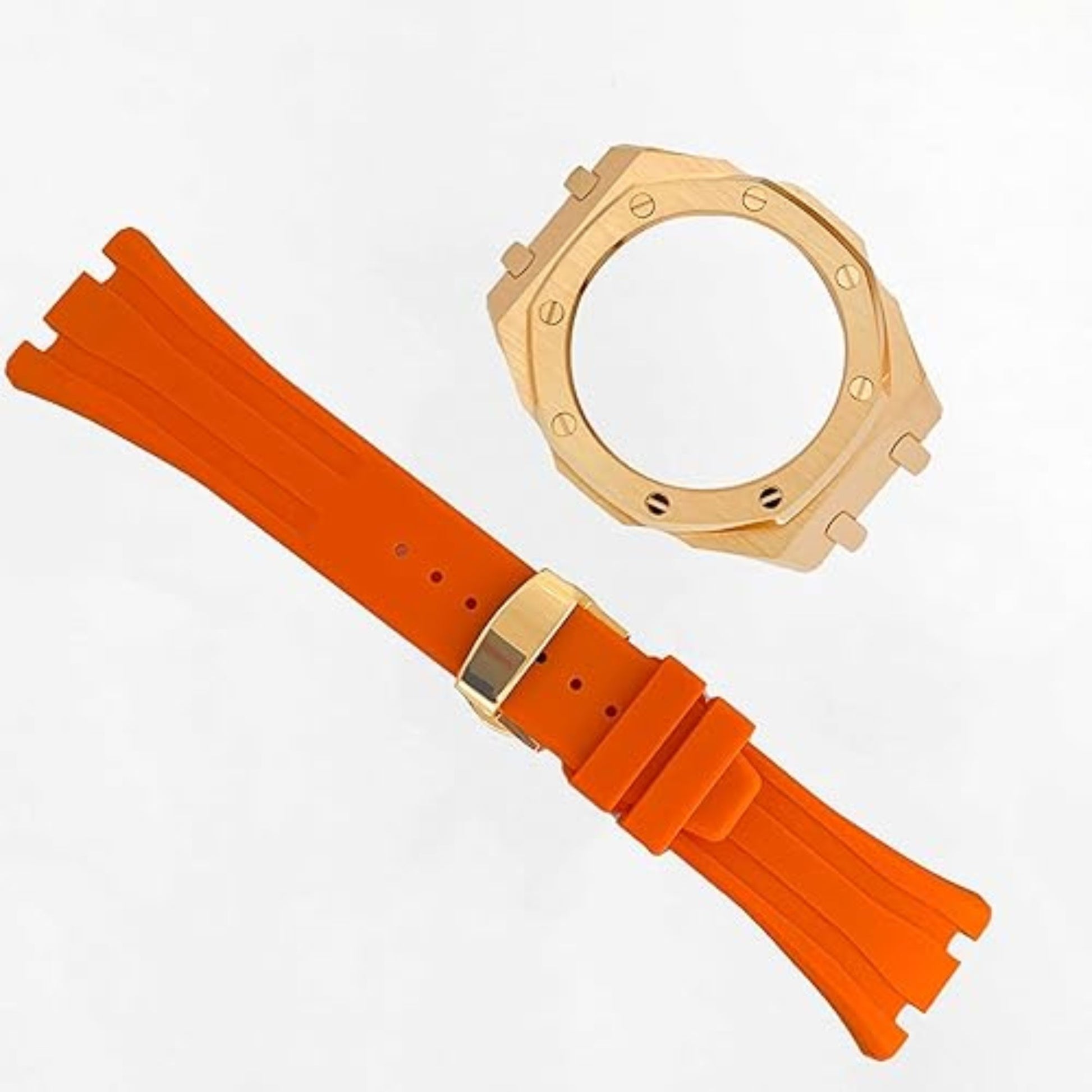 Mod Kit Metal Watchband and Metal Case for G-shock GM-2100 and GM-2110/B-2100 " Casioak"[Orange With Rosegold]