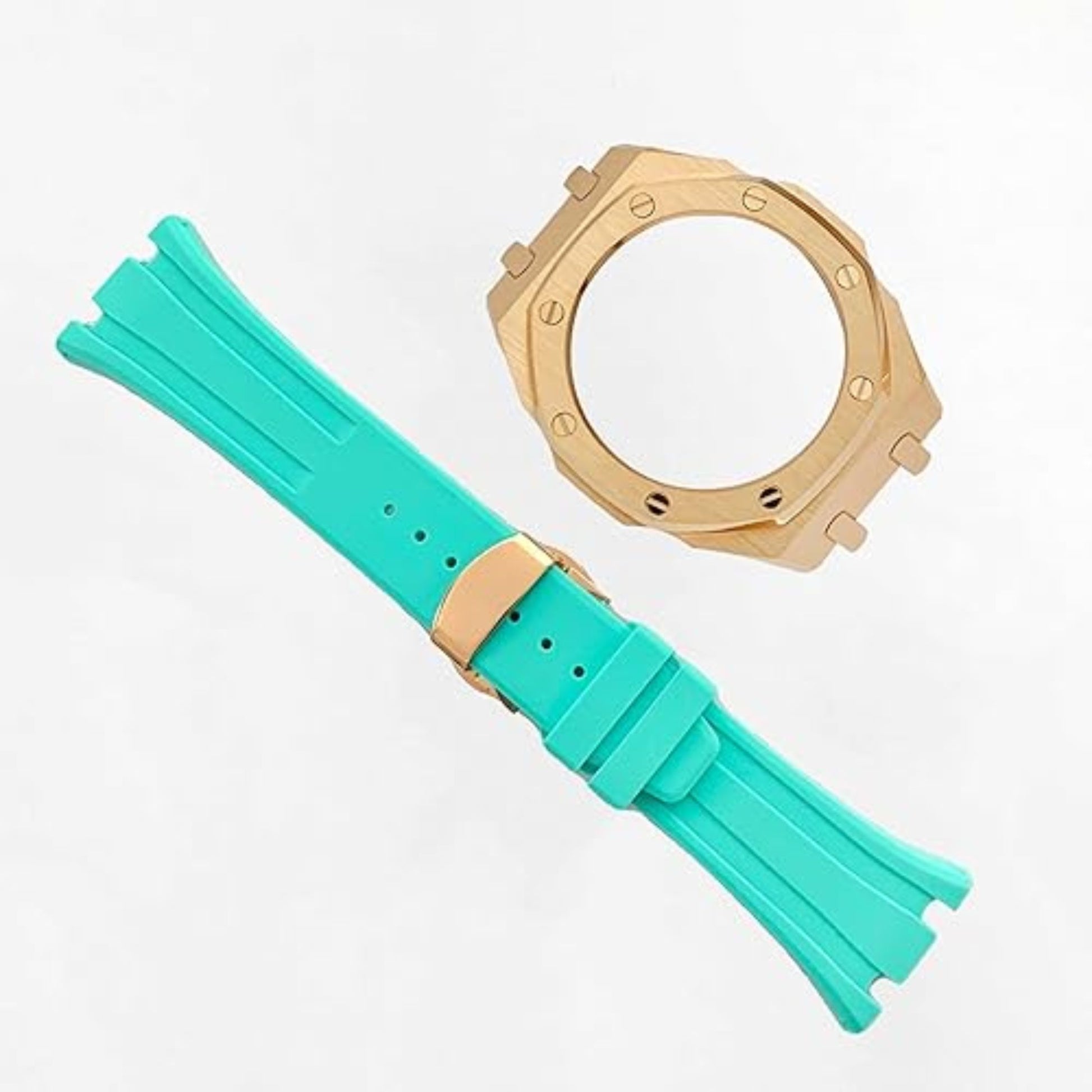 Mod Kit Metal Watchband and Metal Case for G-shock GM-2100 and GM-2110/B-2100 " Casioak"[Tiffany Blue With Rosegold]