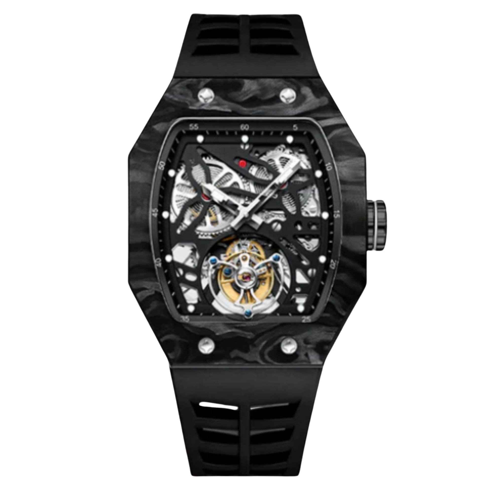 AESOP Carbon Fiber Bezel Tonneau Case Skeleton Tourbillon Watch 7036