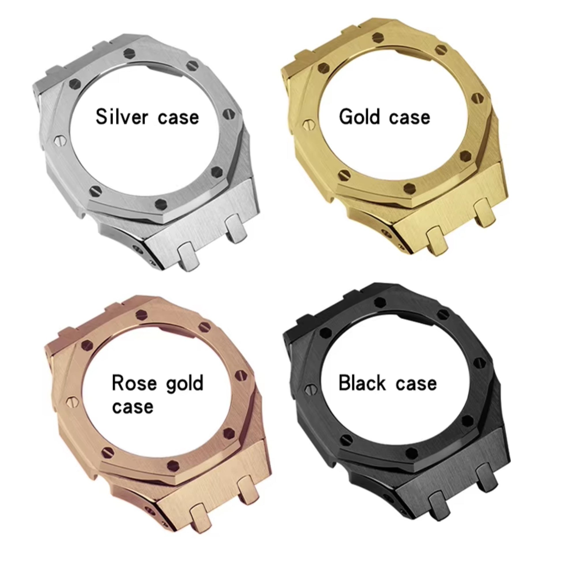 Metal Mod Kit Watchband and Metal Case for G-shock GA-2100 and GA-2110/BA-2100 Casioak[Grey With Rosegold]