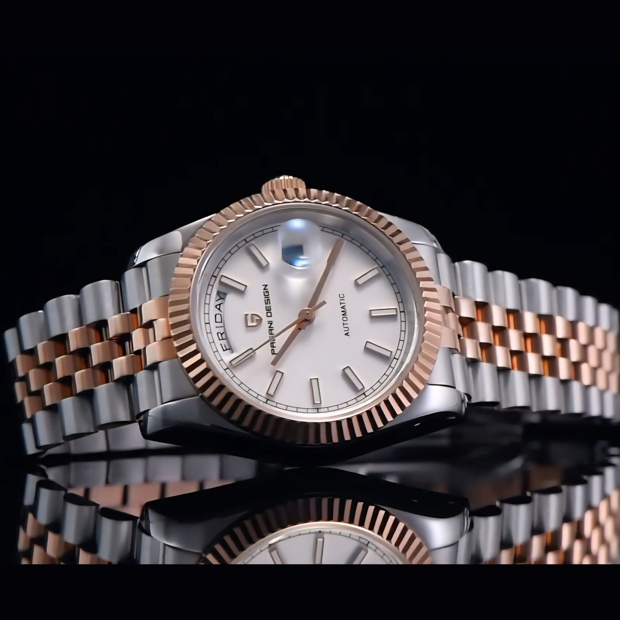 Pagani Design PD-1752 Presidential Day-Date Homage Automatic Movement (ST-16) | Stainless Steel Dial Men's 36 MM Watch | WHITE DIAL