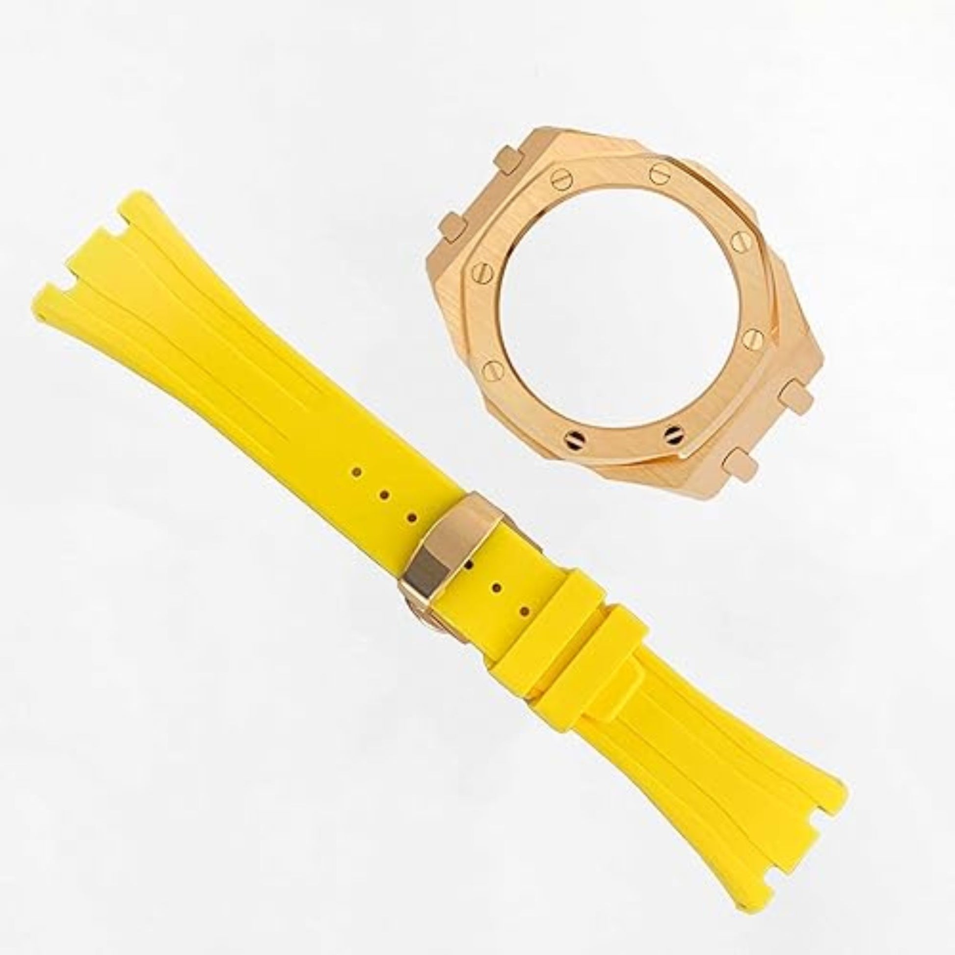 Mod Kit Metal Watchband and Metal Case for G-shock GM-2100 and GM-2110/B-2100 " Casioak"[Yellow With Rosegold]
