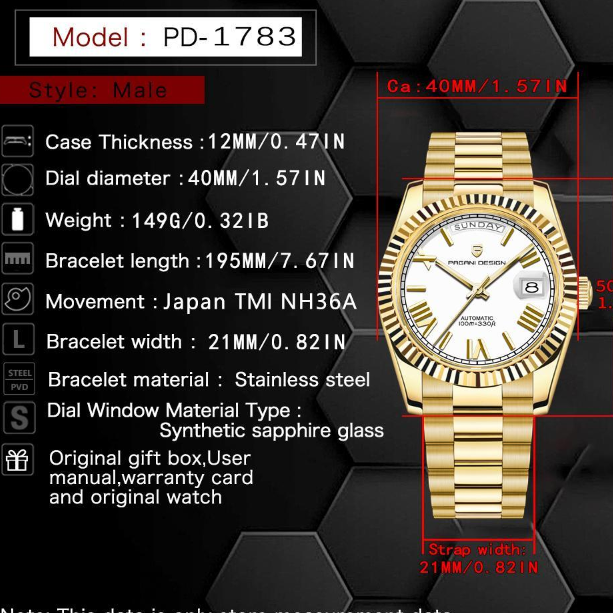 Pagani Design DD40 PD-1783 Men's Watches Luxury Automatic Watch AR Sapphire Glass Mechanical Wristwatch Men NH36A