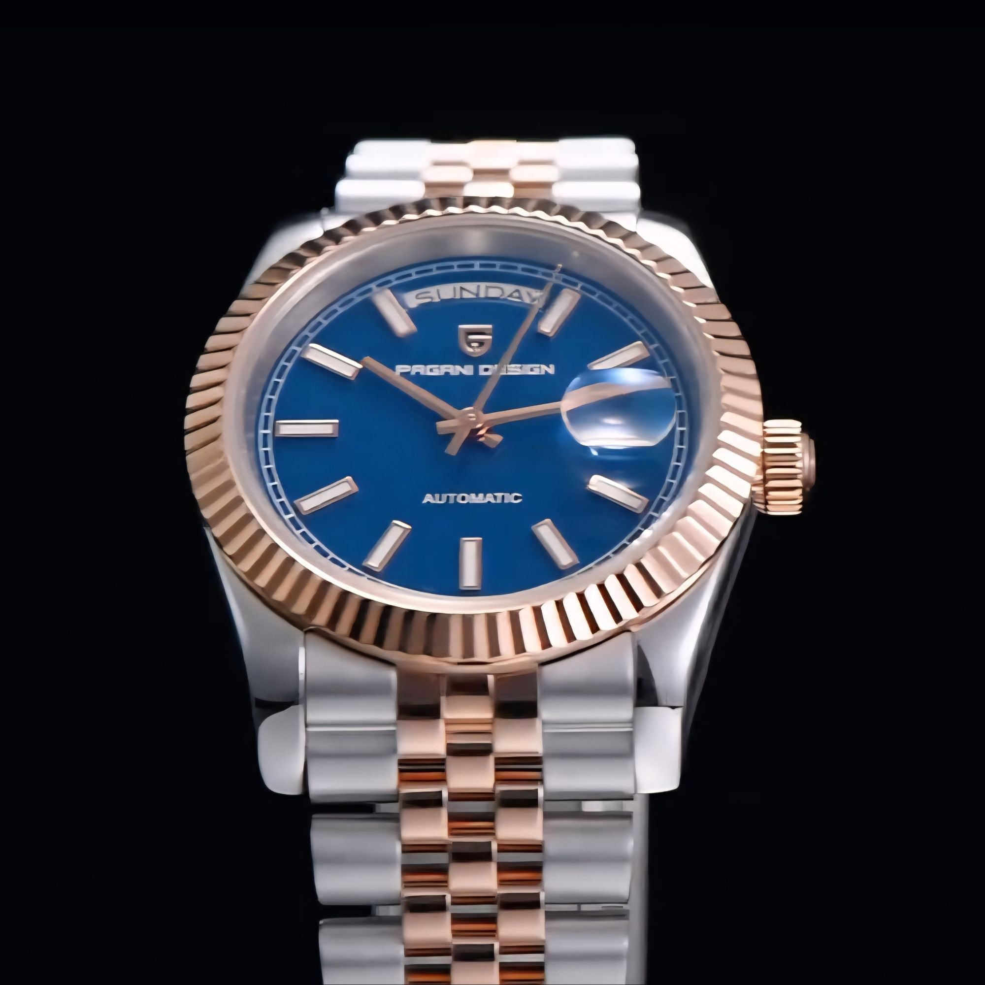 Pagani Design PD-1752 Presidential Day-Date Homage Automatic Movement (ST-16) | Stainless Steel Dial Men's 36 MM Watch | BLUE DIAL