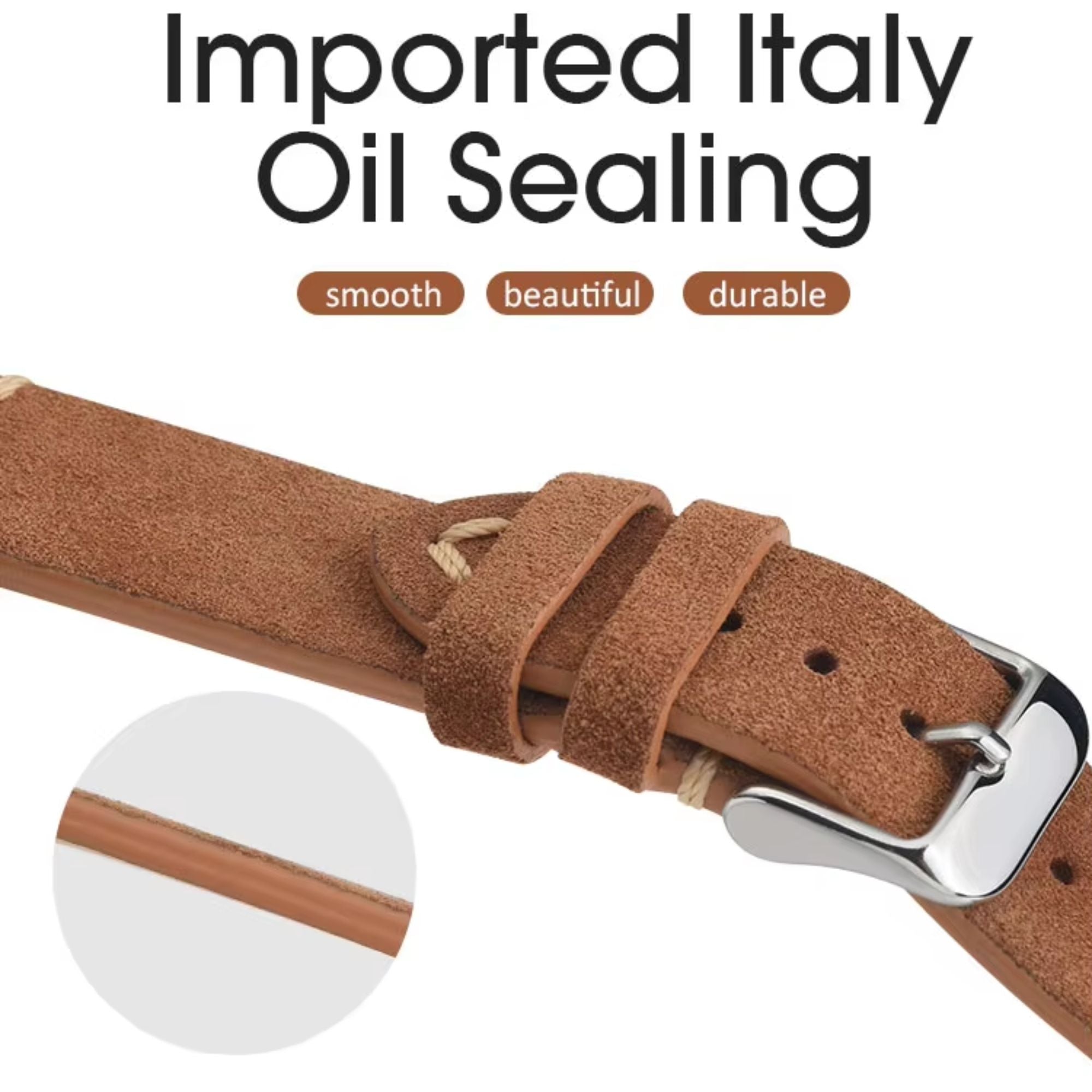 Suede Handmade Leather Watch Strap with Quick Release 20mm - Dark Brown