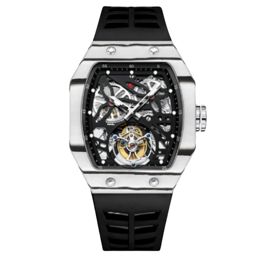 AESOP Carbon Fiber Bezel Tonneau Case Skeleton Tourbillon Watch 7036