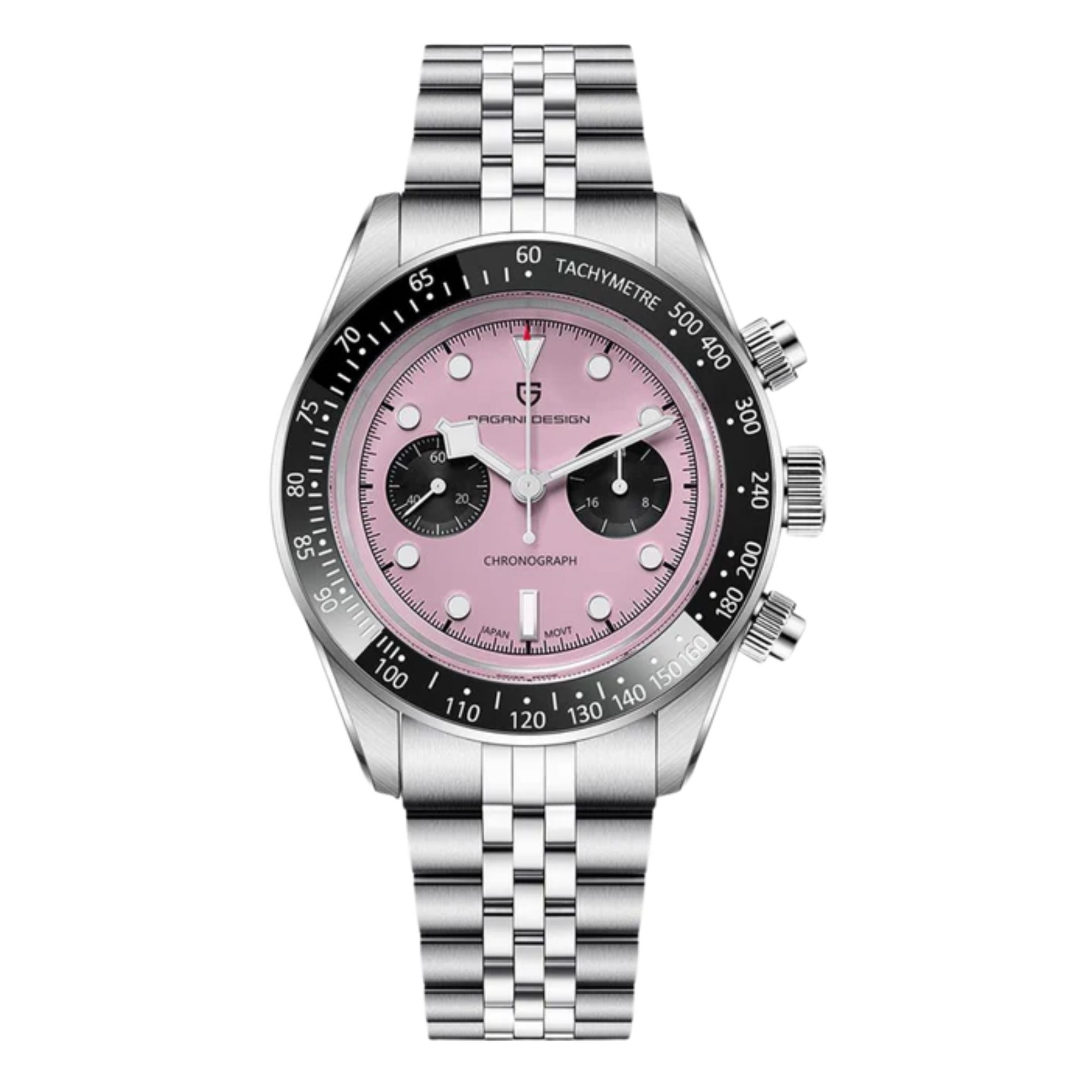 Pagani Design PD-1718 Chrono Panda Men's 39.5MM 100M Waterproof Chronograph Japanese VK64 Meca-Quartz Movement - Pink Dial