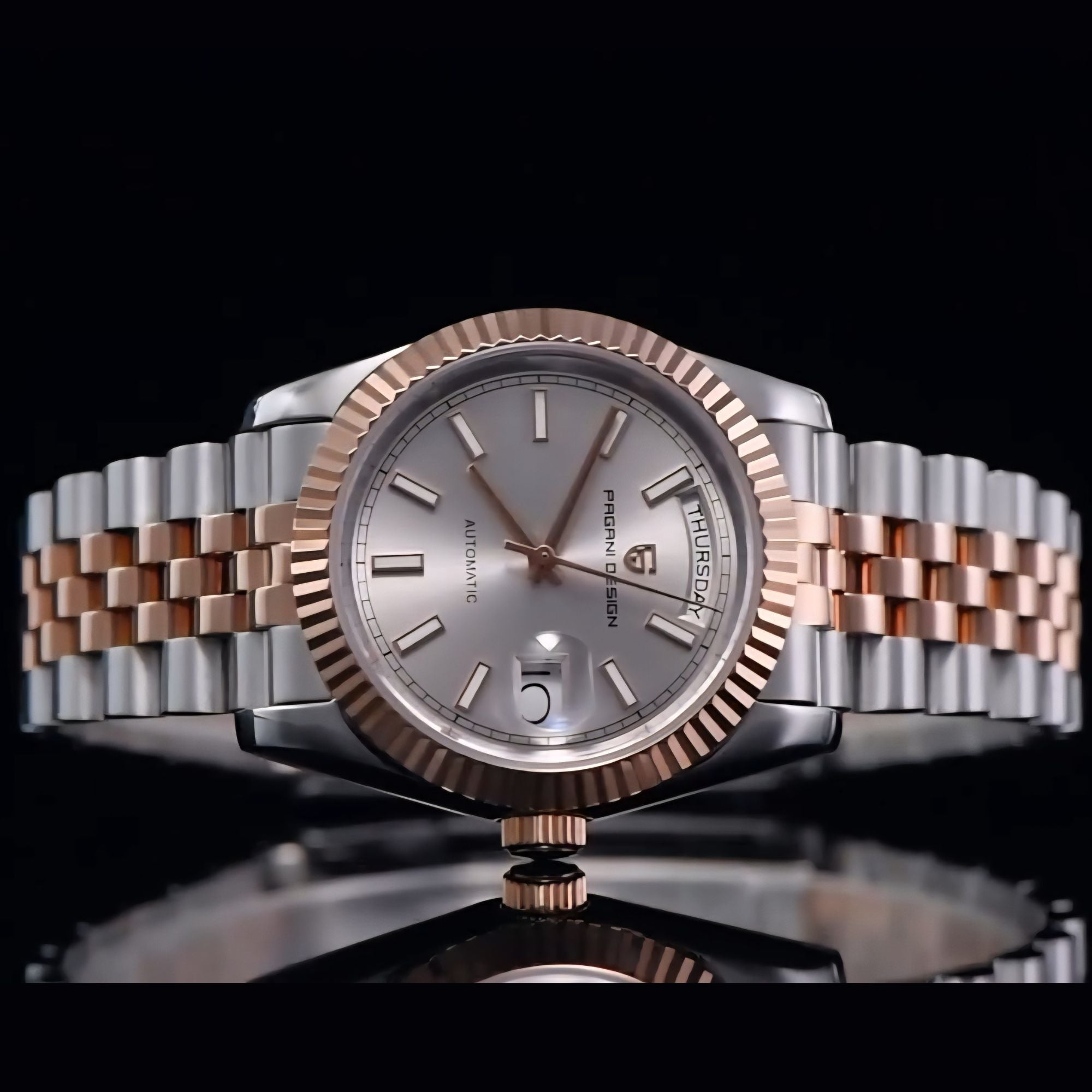 Pagani Design PD-1752 Presidential Day-Date Homage Automatic Movement (ST-16) | Stainless Steel Dial Men's 36 MM Watch | SILVER DIAL