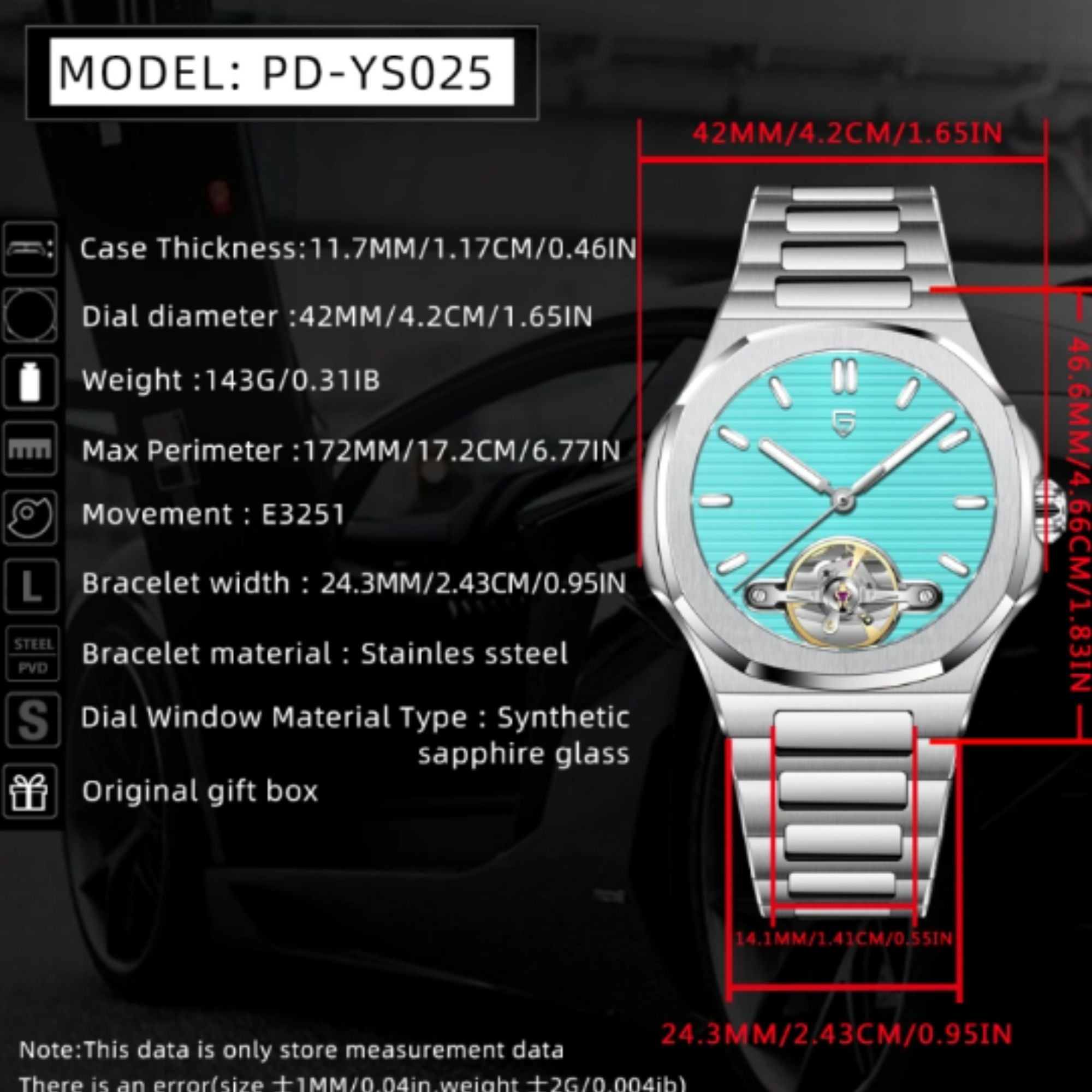 PAGANI DESIGN PD-YS025 Automatic Stainless Steel Sapphire Glass Wristwatch with open Balance Wheel