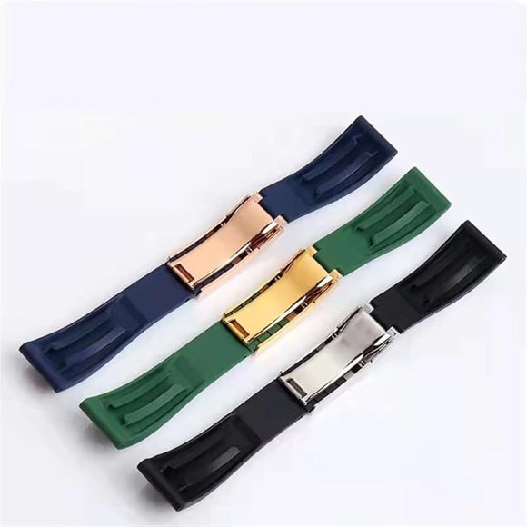 High End Curved FKM Rubber Watch Strap - Oyster Style Deployment Clasp 20mm - Orange with Golden Clasp
