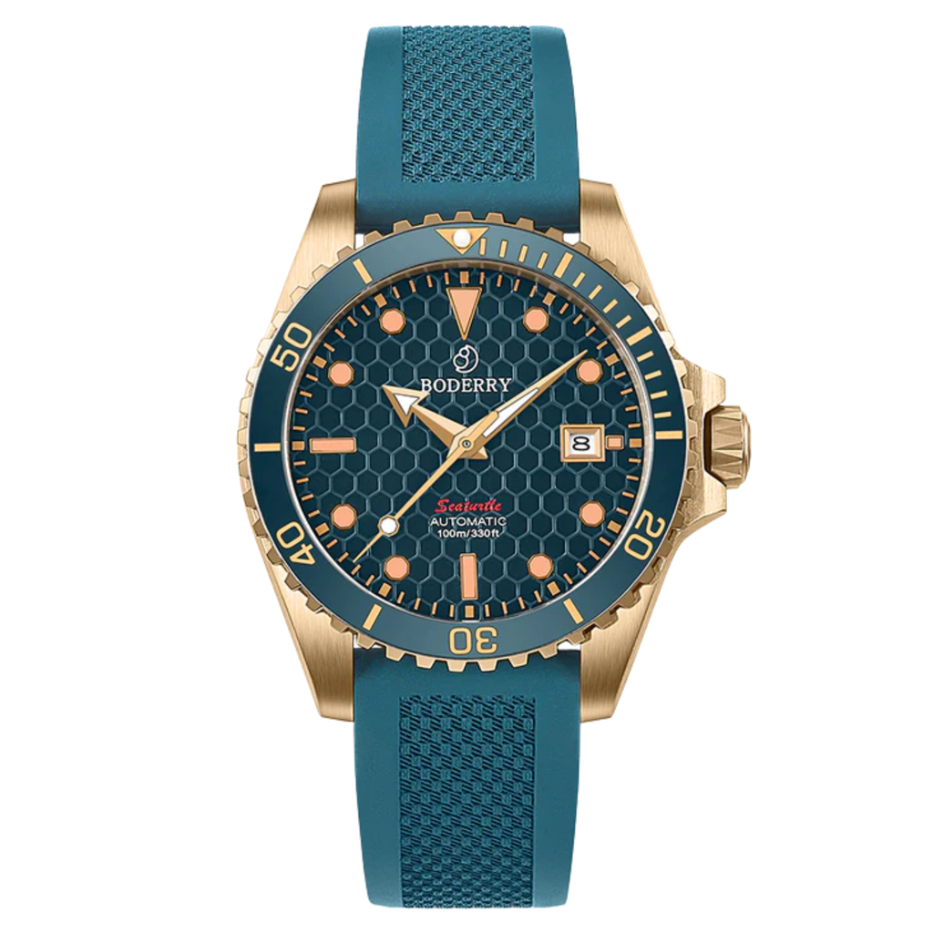 SEATURTLE OCEAN(BRONZE) - Automatic Bronze Diver Watch | Sea Blue/FKM Rubber