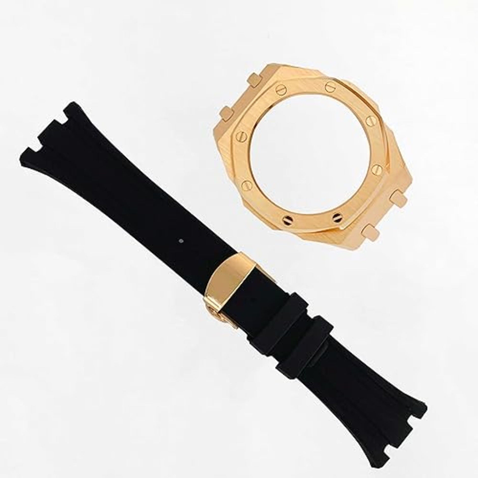 Mod Kit Metal Watchband and Metal Case for G-shock GM-2100 and GM-2110/B-2100 " Casioak"[Black With Rosegold]