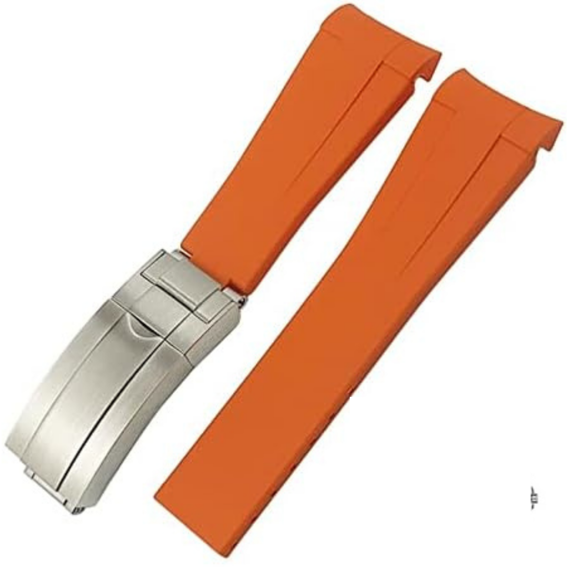 High End Curved FKM Rubber Watch Band - Oyster Style Deployment Clasp: 20 Mm - Orange