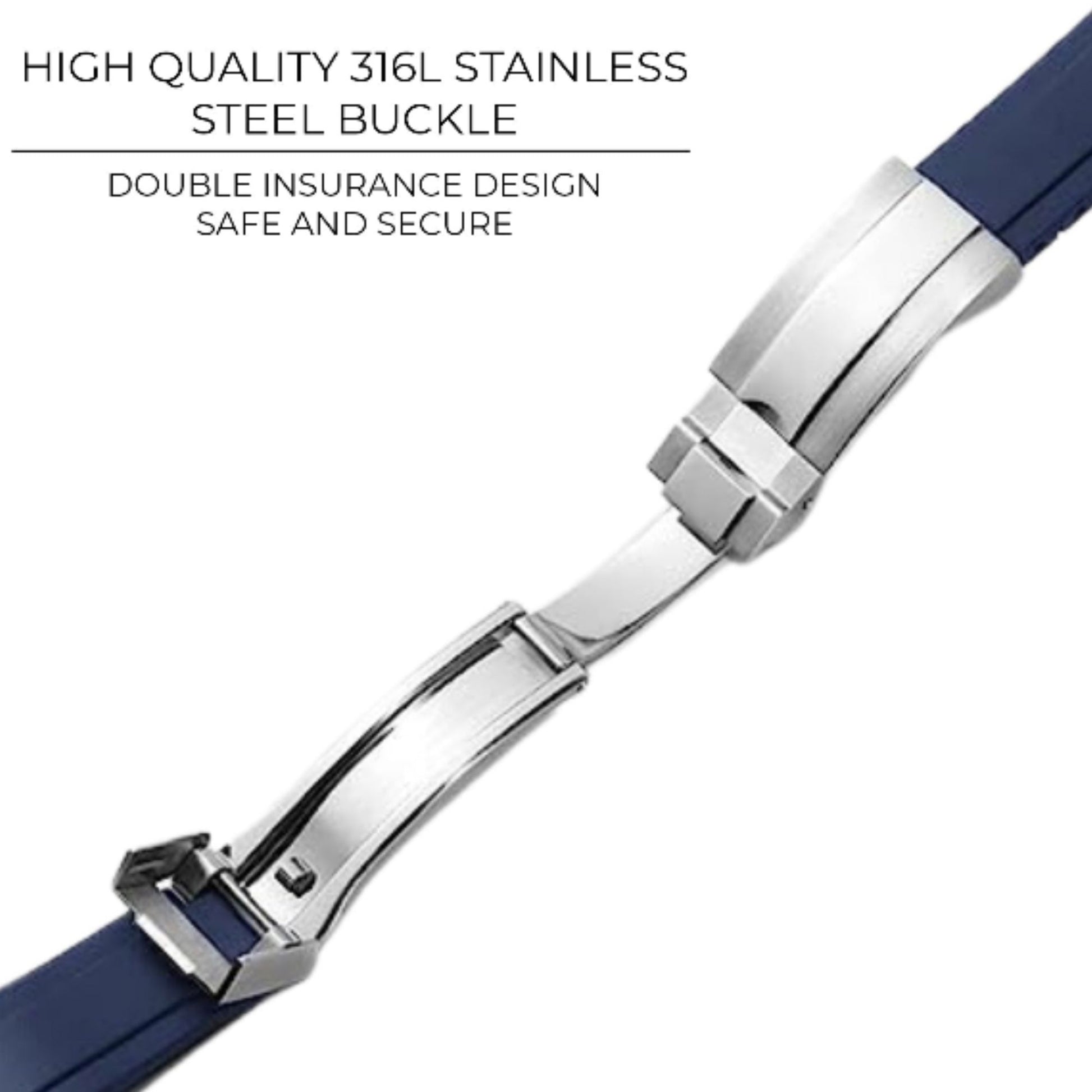 High End Curved FKM Rubber Watch Strap - Oyster Style Deployment Clasp 20mm - Brown with Rosegold Clasp