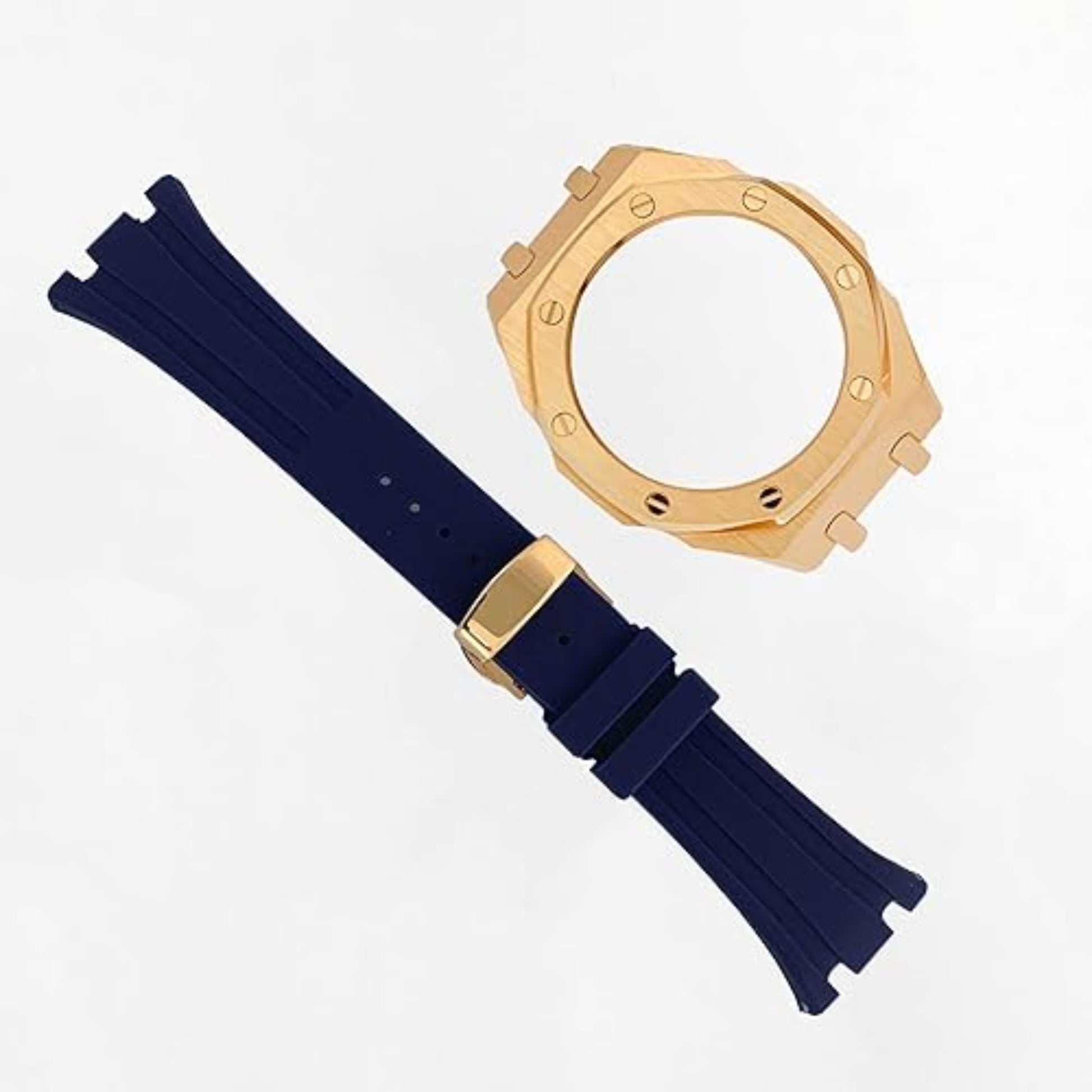 Mod Kit Metal Watchband and Metal Case for G-shock GM-2100 and GM-2110/B-2100 " Casioak[Blue With Rosegold]