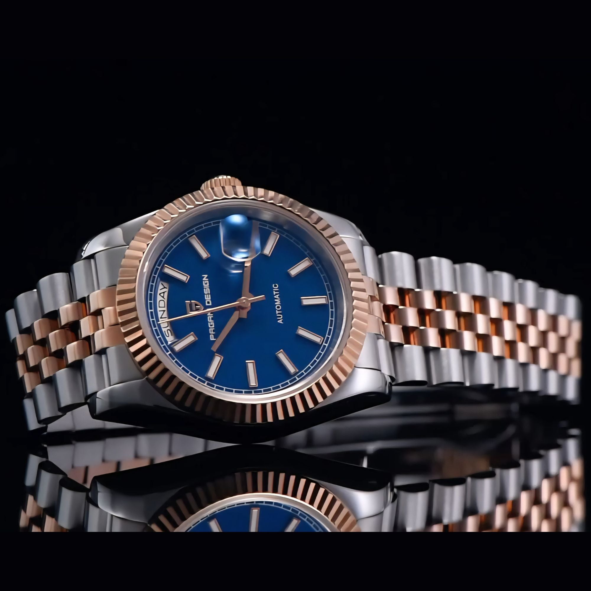 Pagani Design PD-1752 Presidential Day-Date Homage Automatic Movement (ST-16) | Stainless Steel Dial Men's 36 MM Watch | BLUE DIAL