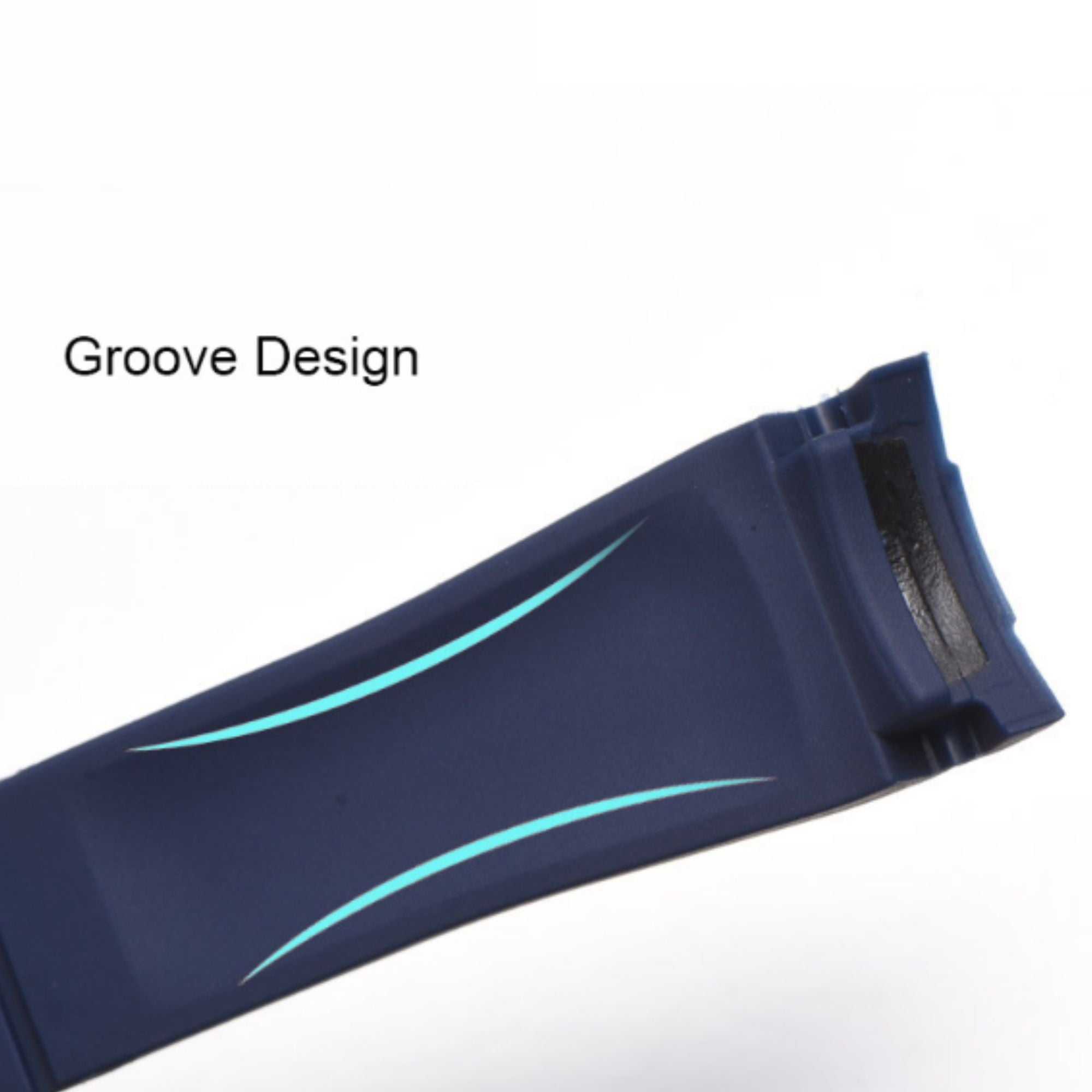 High End Curved FKM Rubber Watch Strap - Oyster Style Deployment Clasp 20mm - Blue with Black Clasp