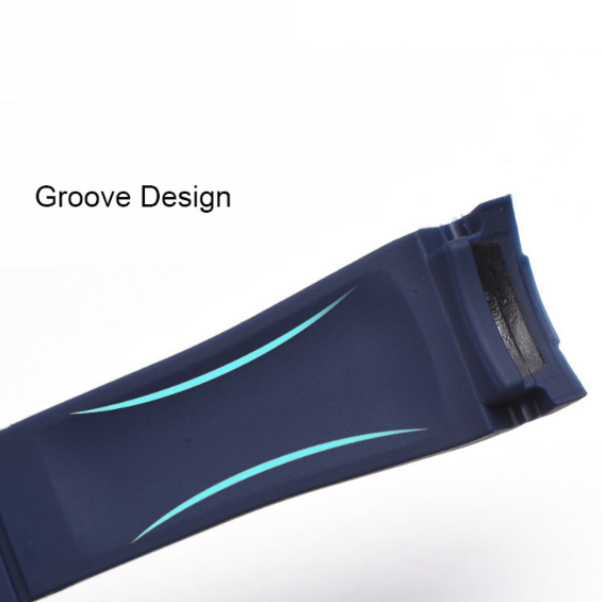 High End Curved FKM Rubber Watch Strap - Oyster Style Deployment Clasp 20mm - Blue with Golden Clasp