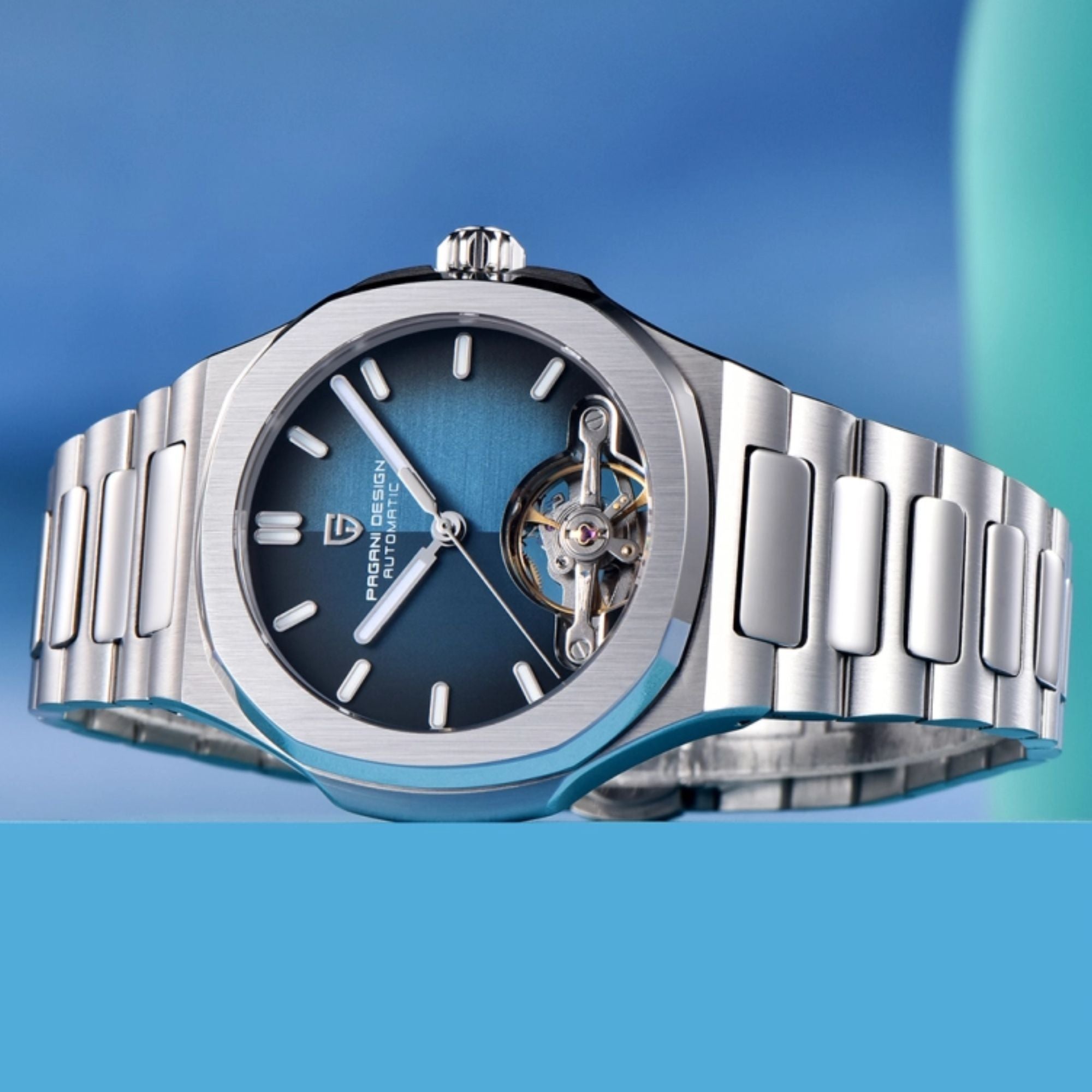 PAGANI DESIGN PD-YS025 Automatic Stainless Steel Sapphire Glass Wristwatch with open Balance Wheel