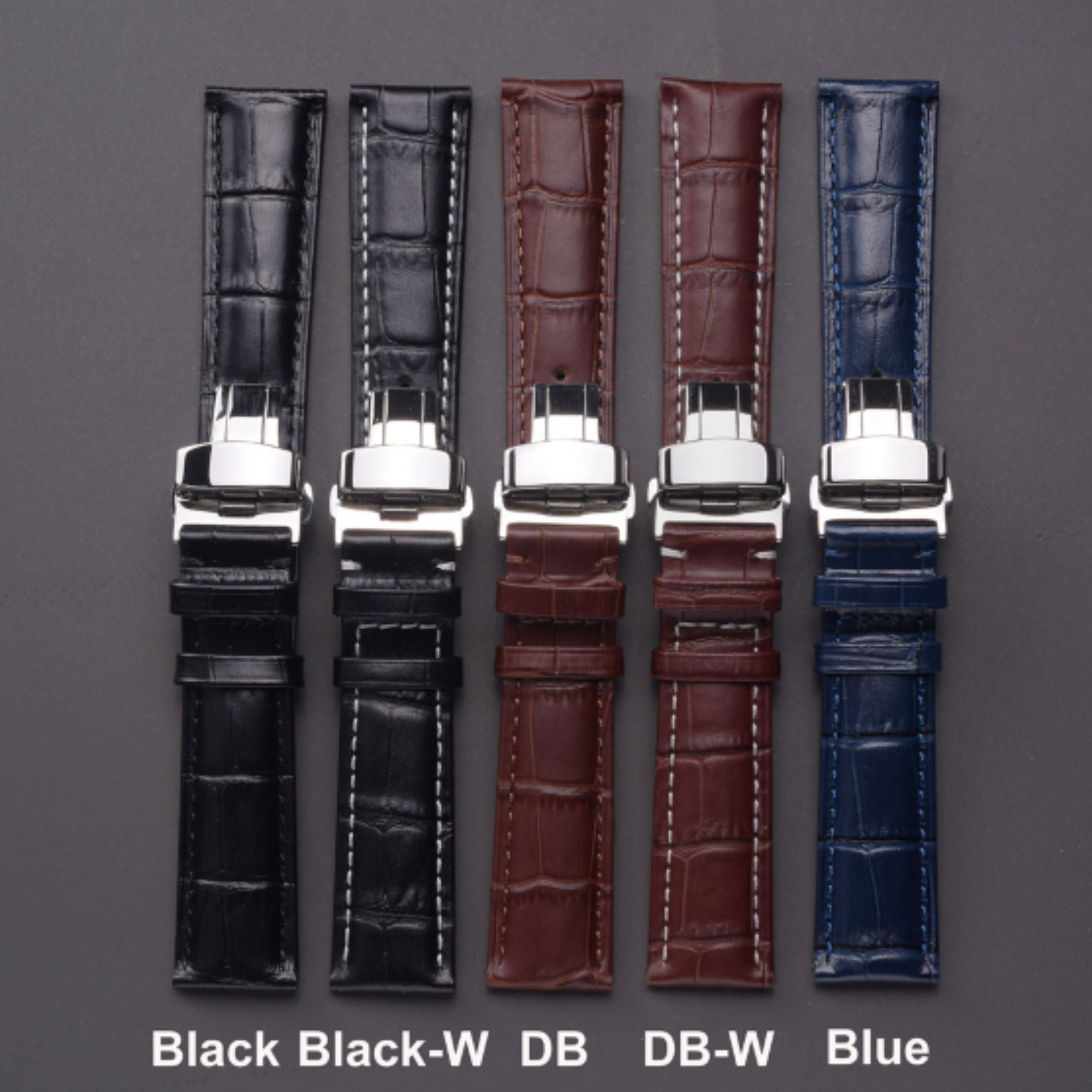 Quality Leather Watch Band/Strap with butterfly buckle - Black (22 mm)