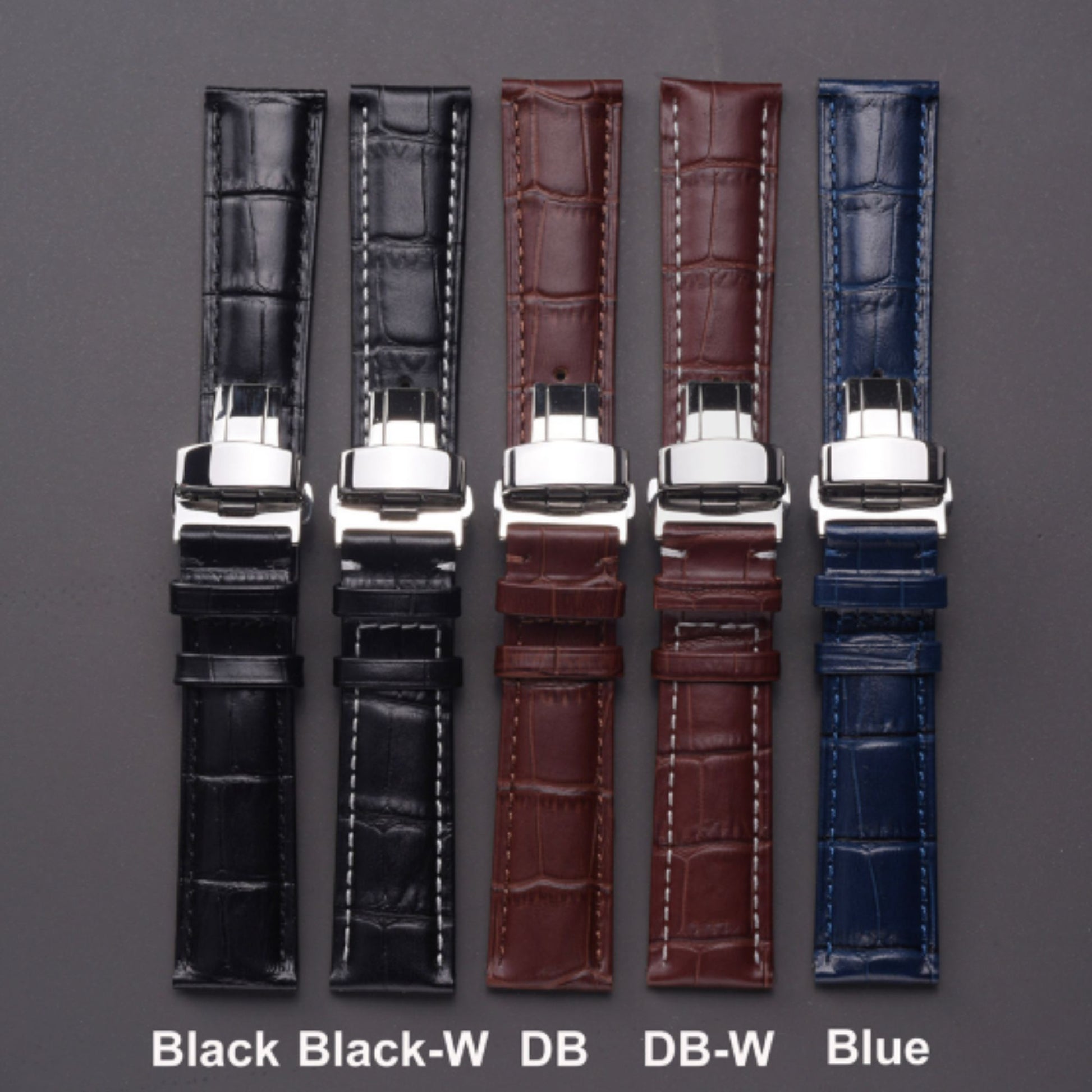 Quality Leather Watch Band/Strap with butterfly buckle - Black (22 mm)