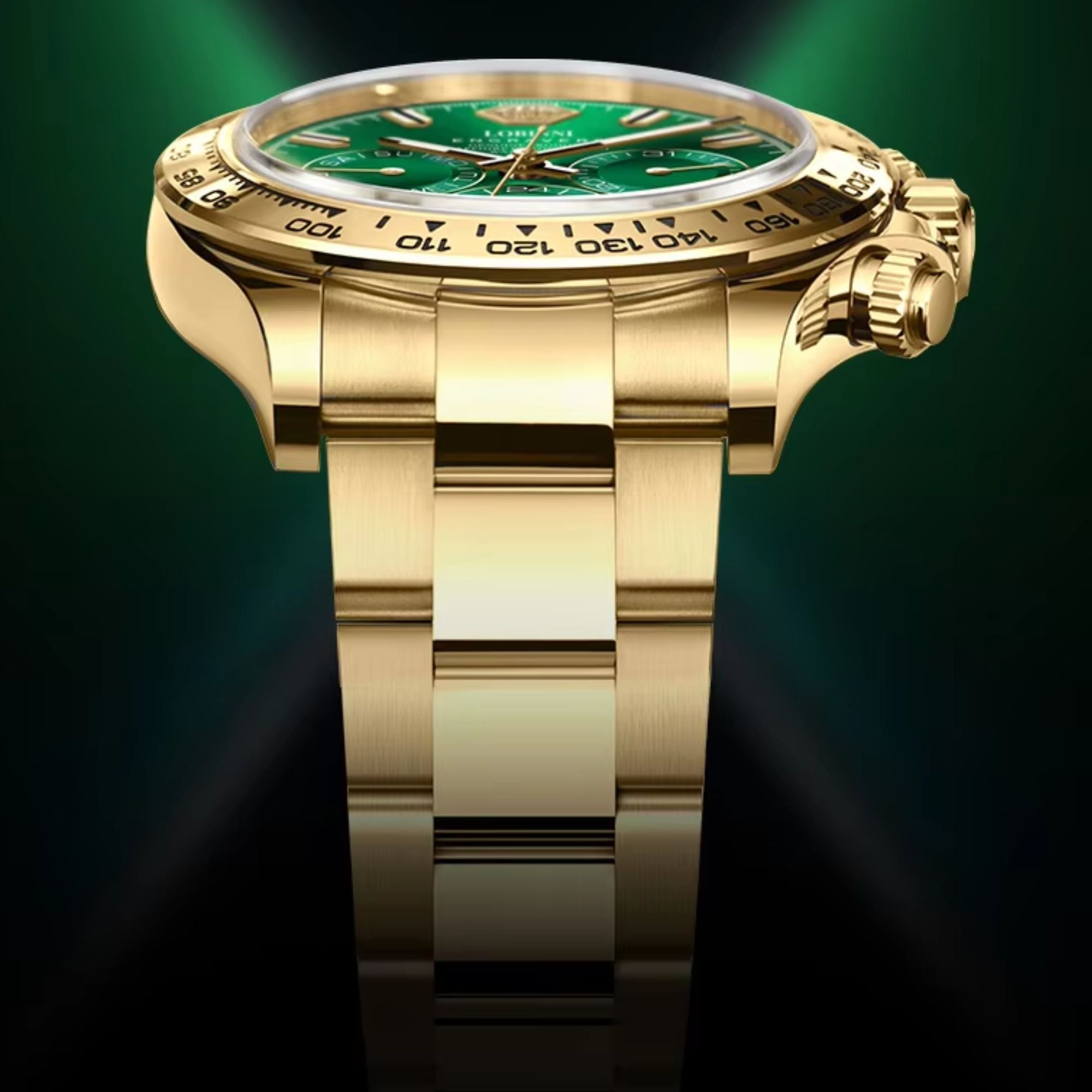 LOBINNI Luxury Stainless Steel Automatic Chronograph Golden - Green Dial