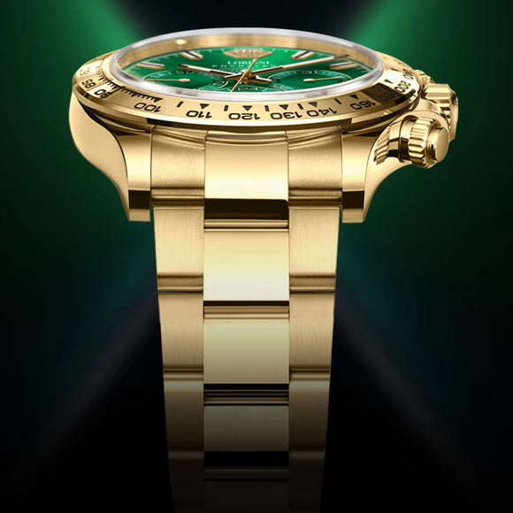 LOBINNI Luxury Stainless Steel Automatic Chronograph Golden - Green Dial