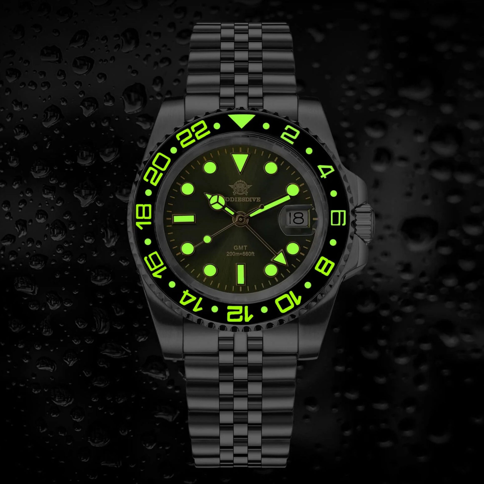 ADDIESDIVE Water Ghost Luxury Dive Watch GMT Watch AD2050 with Swiss Movement