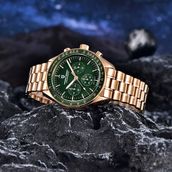 Pagani Design PD-1701 Speedmaster Moonwatch Men's 40mm Seiko VK63 Chronograph Quartz Watch Sapphire Crystal 100m Waterproof - Golden Green