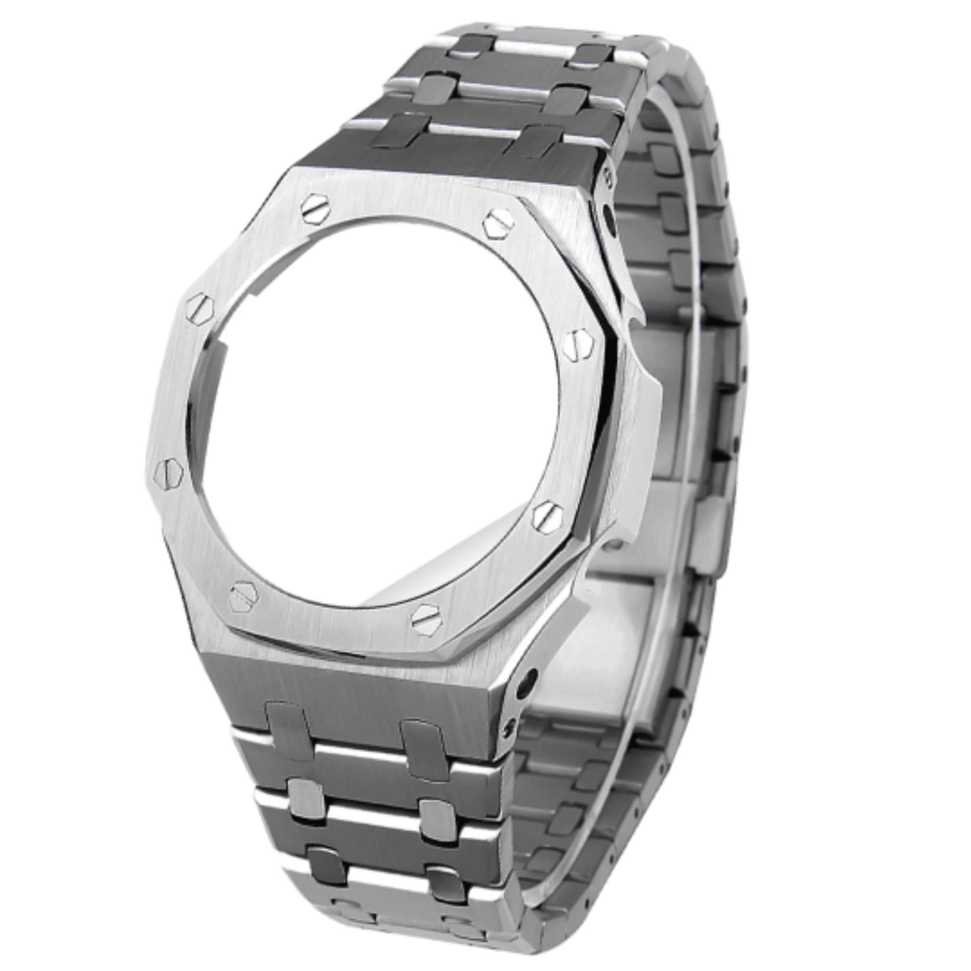 Mod Kit Metal Watchband and Metal Case for G-shock GM-2100 and GM-2110/B-2100 " Casioak" (Silver Bracelet)