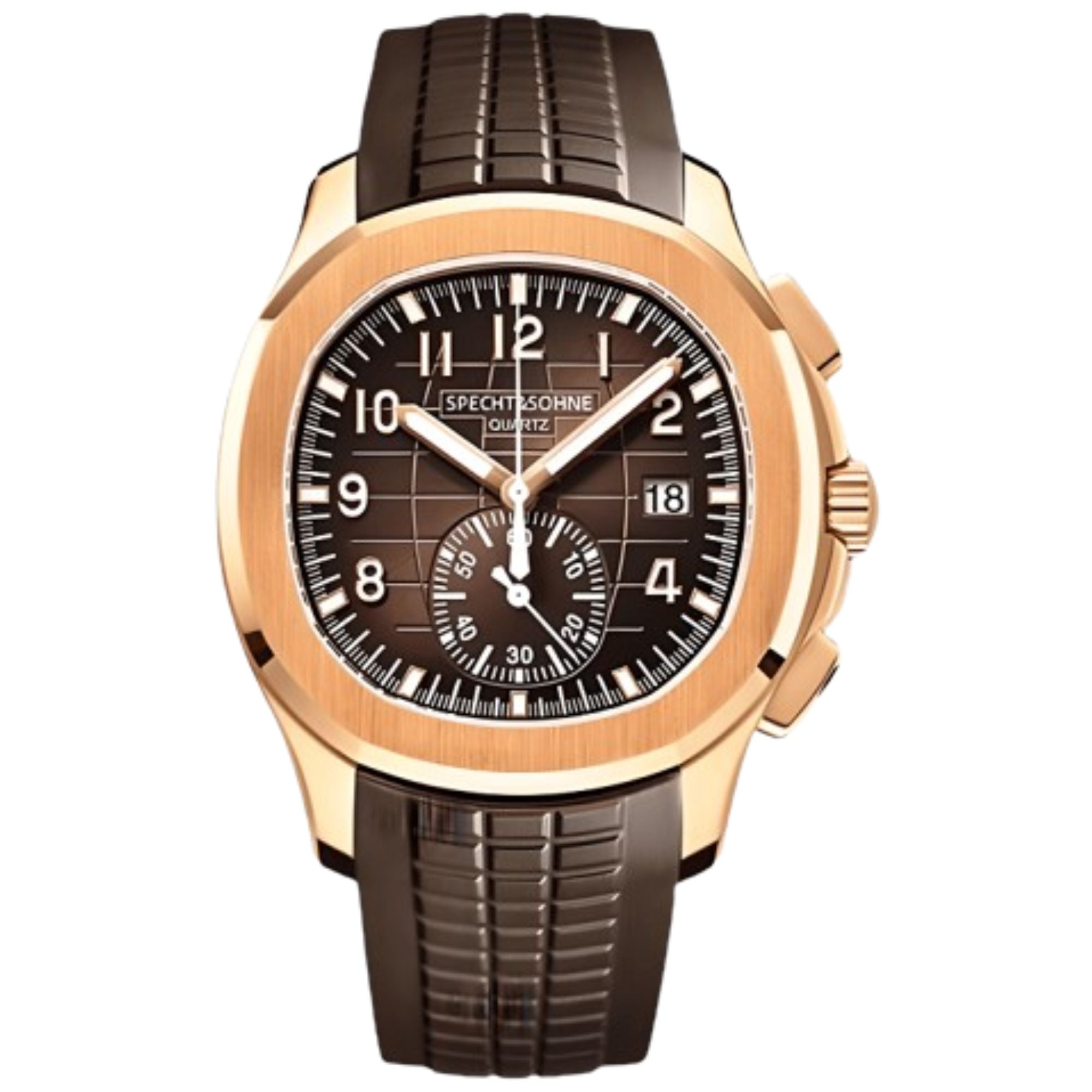 SPECHT & SOHNE 42MM Mens Japanese Movement Chronograph Quartz Wristwatch 50M Waterproof - RoseGold/ Brown