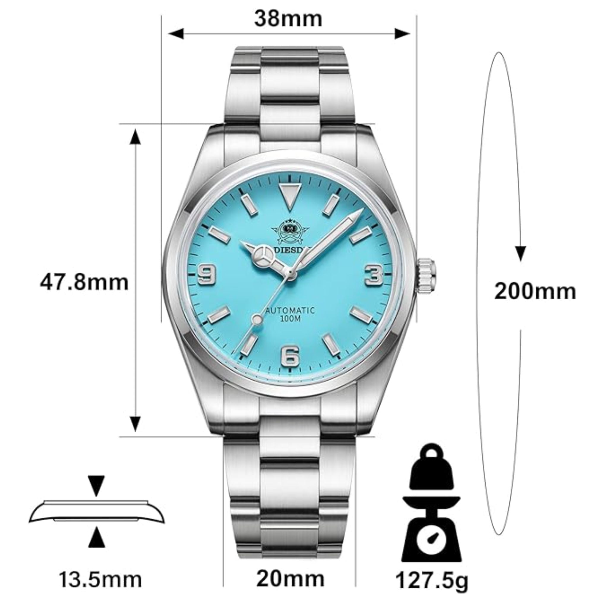 ADDIESDIVE 38mm Domed Crystal Explore Watch 100M (AD2112)