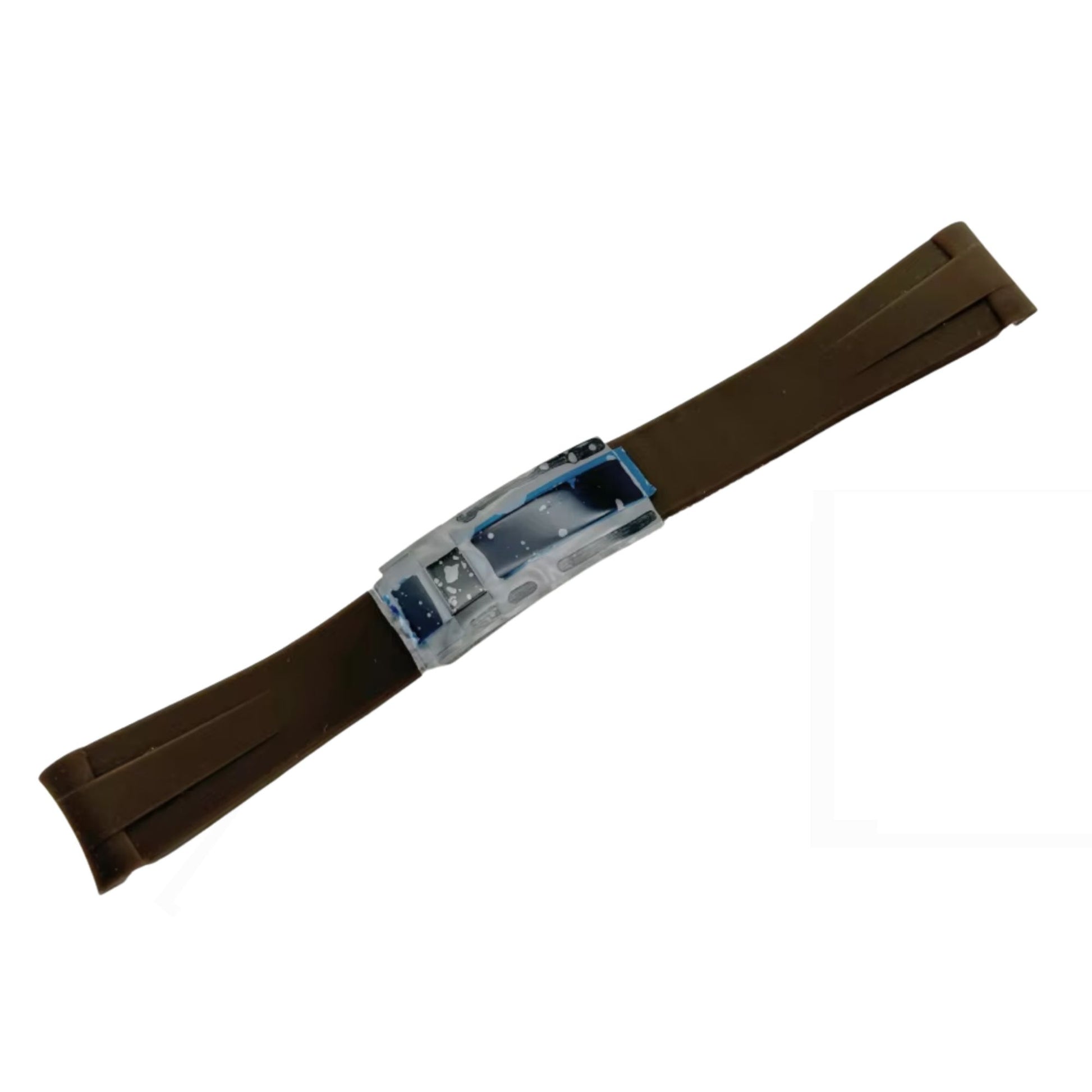 High End Curved FKM Rubber Watch Band With Oyster Style Deployment Clasp: 20 MM - Brown With Black Buckle