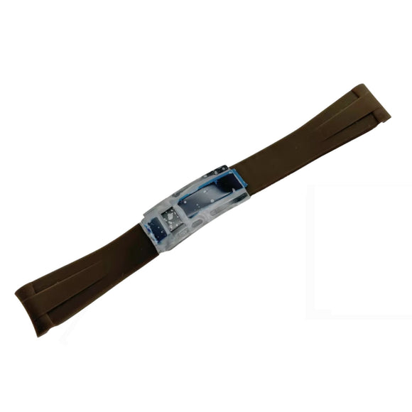 High End Curved FKM Rubber Watch Band With Oyster Style Deployment Clasp: 20 MM - Brown With Black Buckle