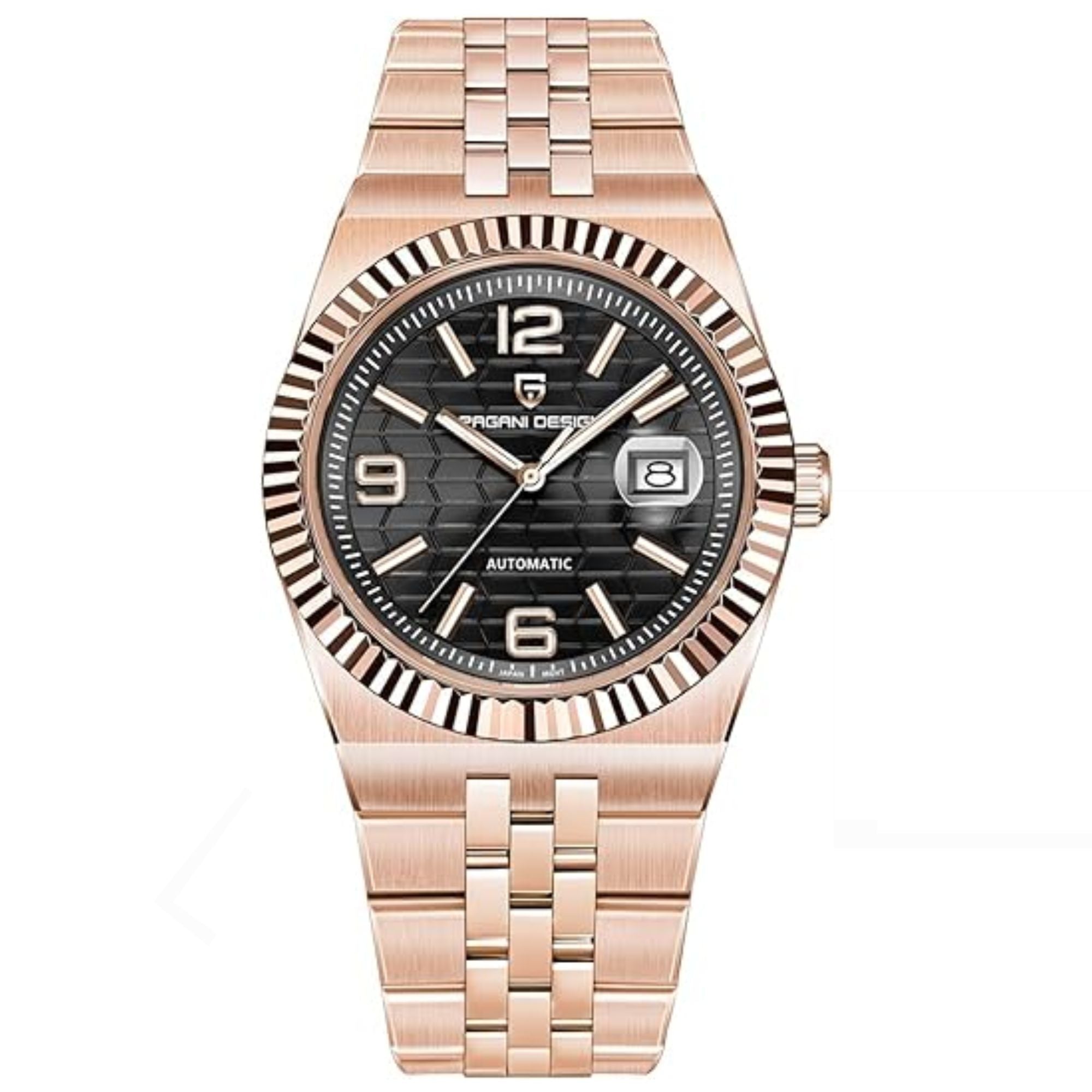PAGANI DESIGN PD-YS027 New Men's Automatic Watch Rose Gold Stainless Steel Mechanical Waterproof Wrist Watch for Men, Synthetic Sapphire Dial Glass