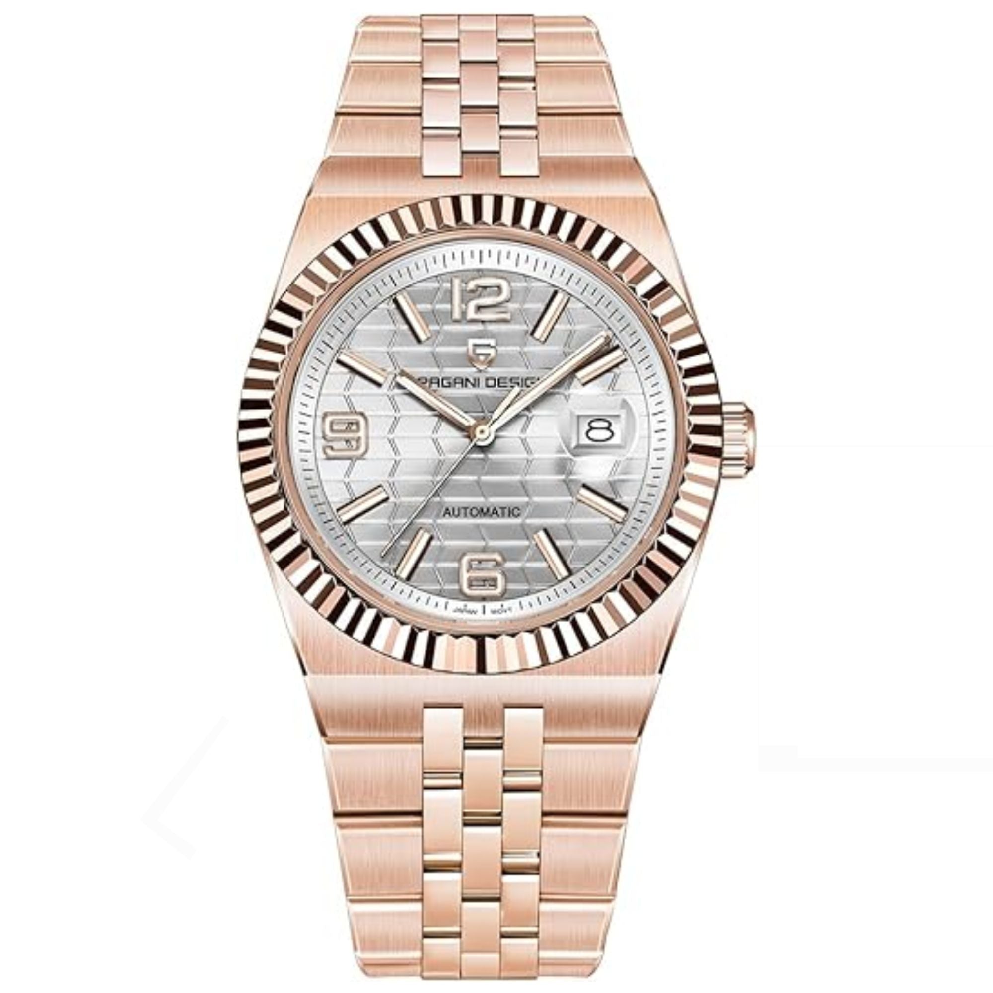 PAGANI DESIGN PD-YS027 New Men's Automatic Watch Rose Gold Stainless Steel Mechanical Waterproof Wrist Watch for Men, Synthetic Sapphire Dial Glass