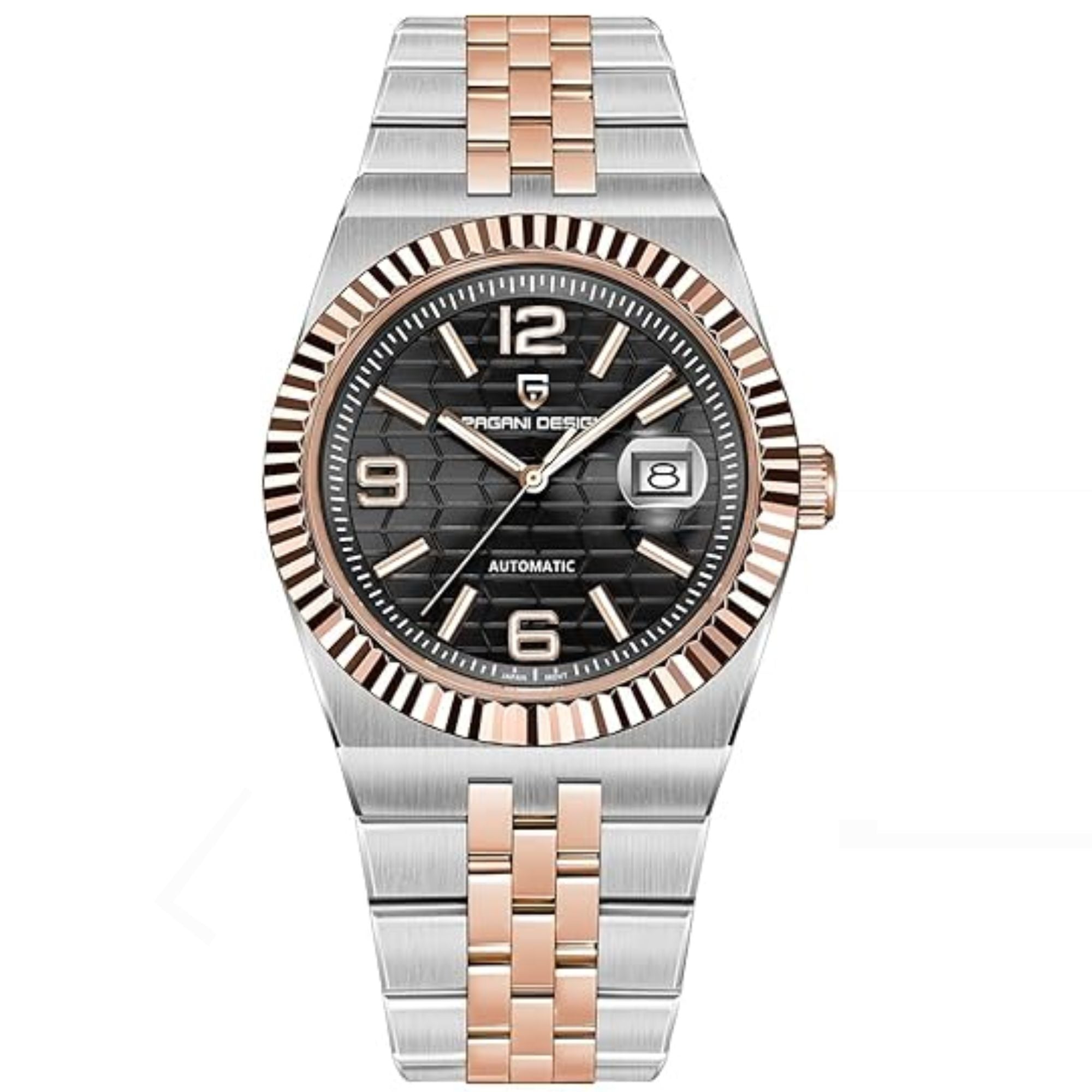 PAGANI DESIGN PD-YS027 New Men's Automatic Watch Rose Gold Stainless Steel Mechanical Waterproof Wrist Watch for Men, Synthetic Sapphire Dial Glass