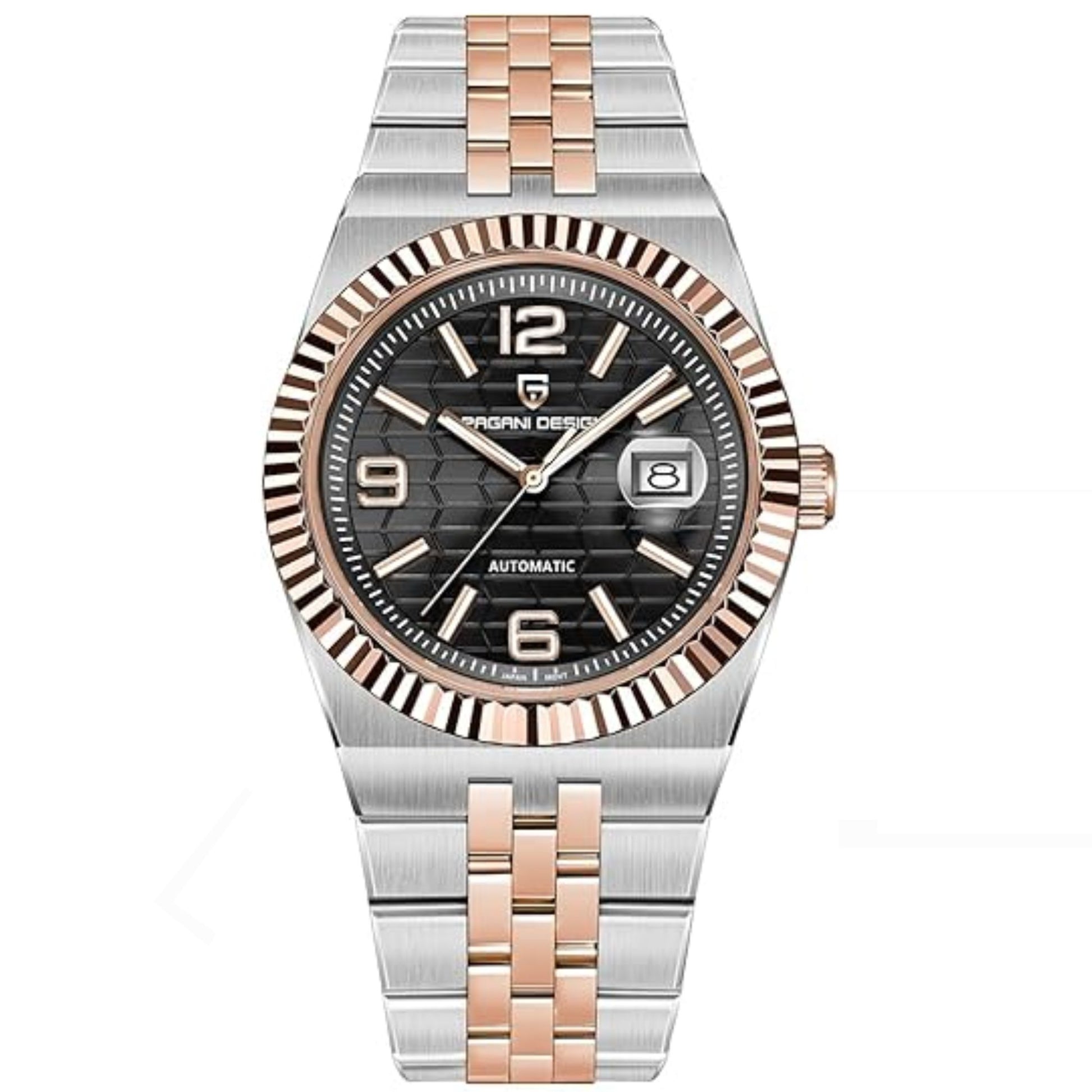 PAGANI DESIGN PD-YS027 New Men's Automatic Watch Rose Gold Stainless Steel Mechanical Waterproof Wrist Watch for Men, Synthetic Sapphire Dial Glass