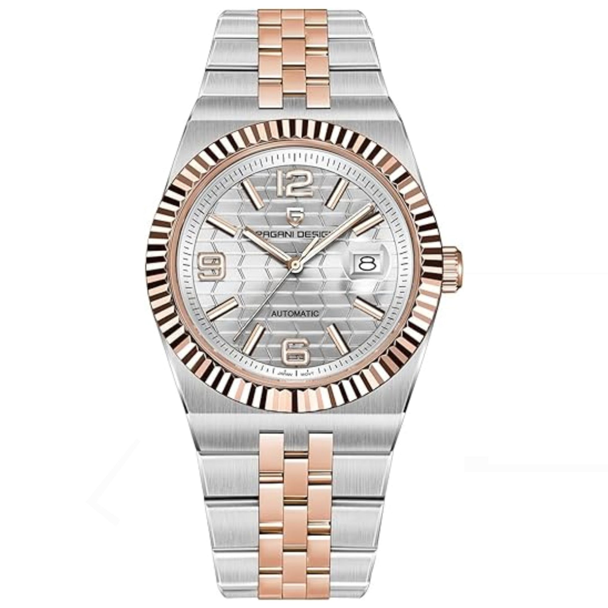 PAGANI DESIGN PD-YS027 New Men's Automatic Watch Rose Gold Stainless Steel Mechanical Waterproof Wrist Watch for Men, Synthetic Sapphire Dial Glass