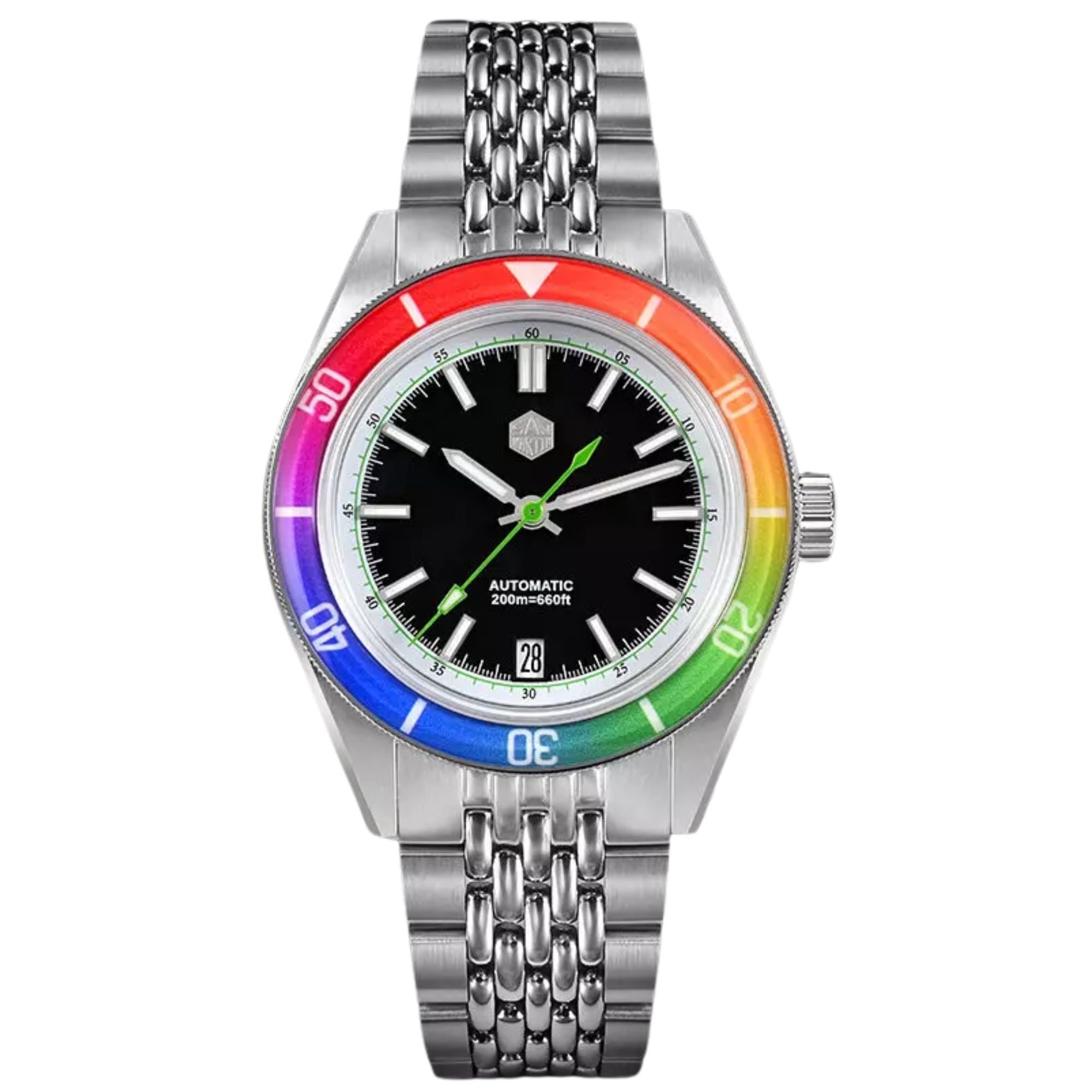 San Martin Design 39.5mm Mens NH35 Automatic Black Dial Colorful Rainbow Bezel Insert SN0116-B1