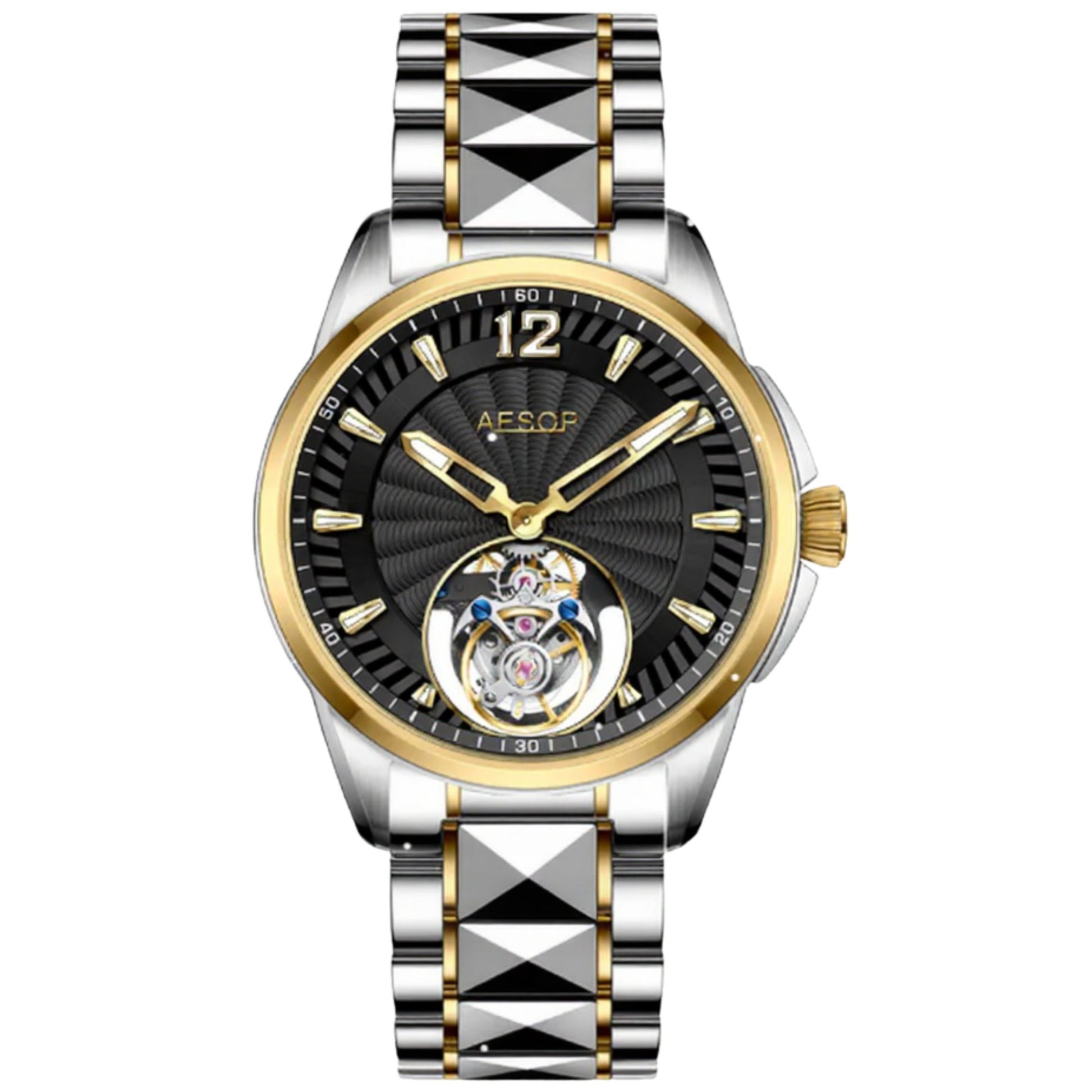 Aesop Classic Automatic Tourbillon Men Watch Self Wind Luxury Wristwatch 7096