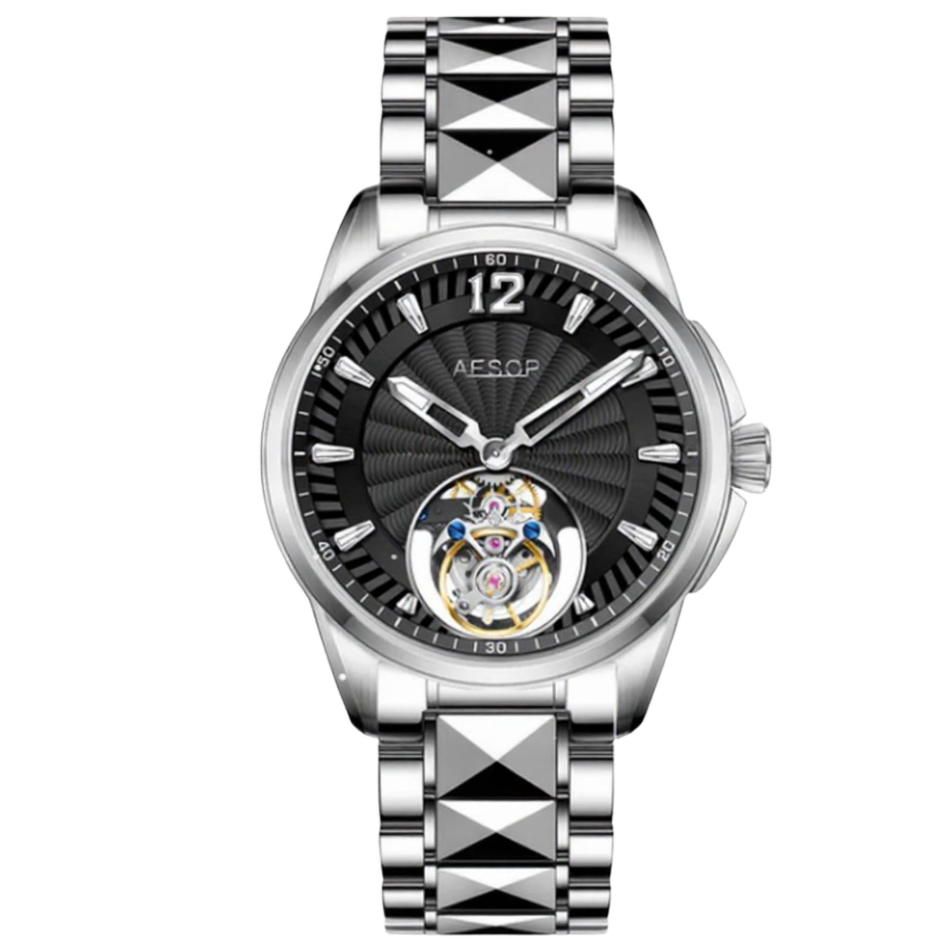 Aesop Classic Automatic Tourbillon Men Watch Self Wind Luxury Wristwatch 7096